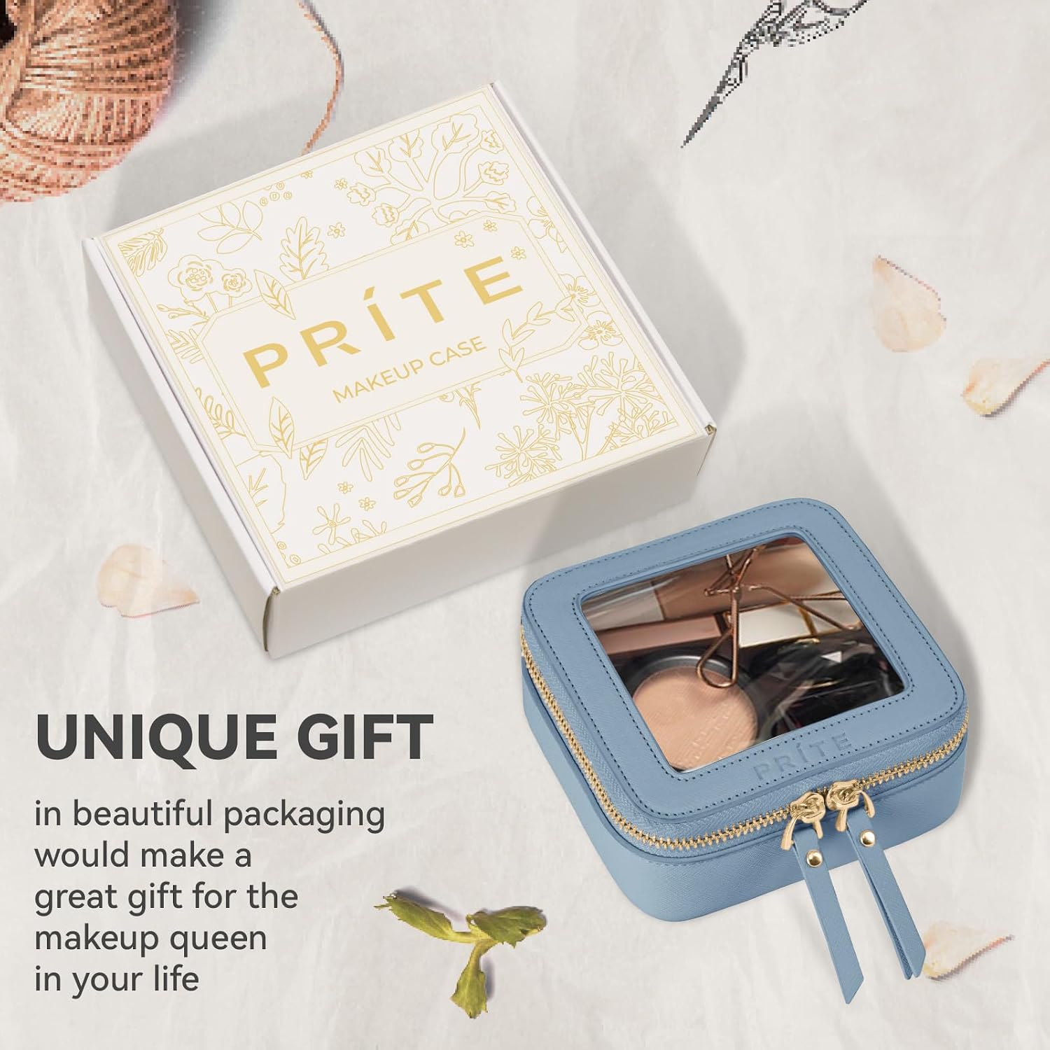 Thumbnail 6 de Prite Small Clear Makeup Bag (Blue) with Gift Box – Waterproof mini cosmetic case with double zippers