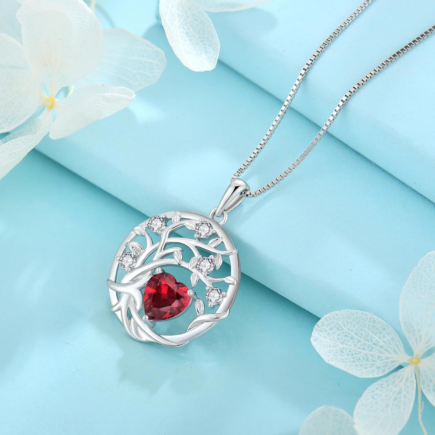 Thumbnail 3 de FJ Tree of Life Necklace 925 Sterling Silver Birthstone Pendant