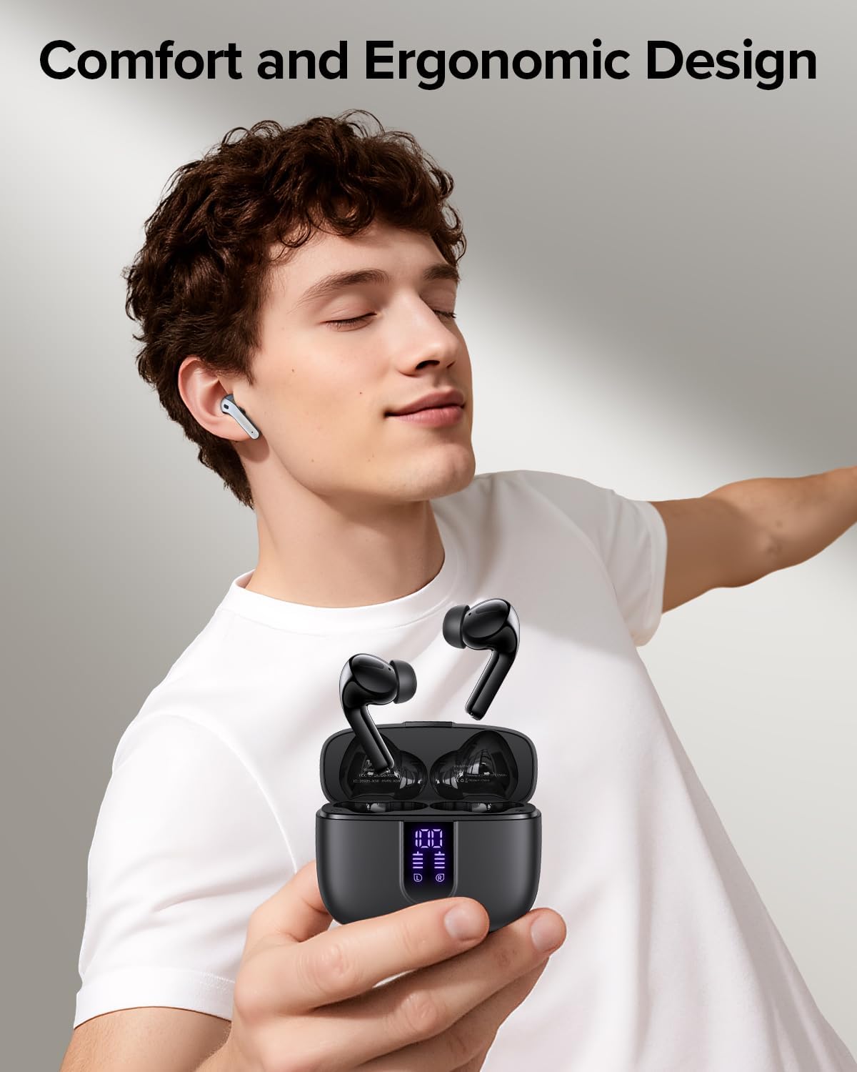 Detalle de TAGRY X08 True Wireless Earbuds: 60-Hour Playback, LED Power Display, and IPX5 Sweatproof Convenience