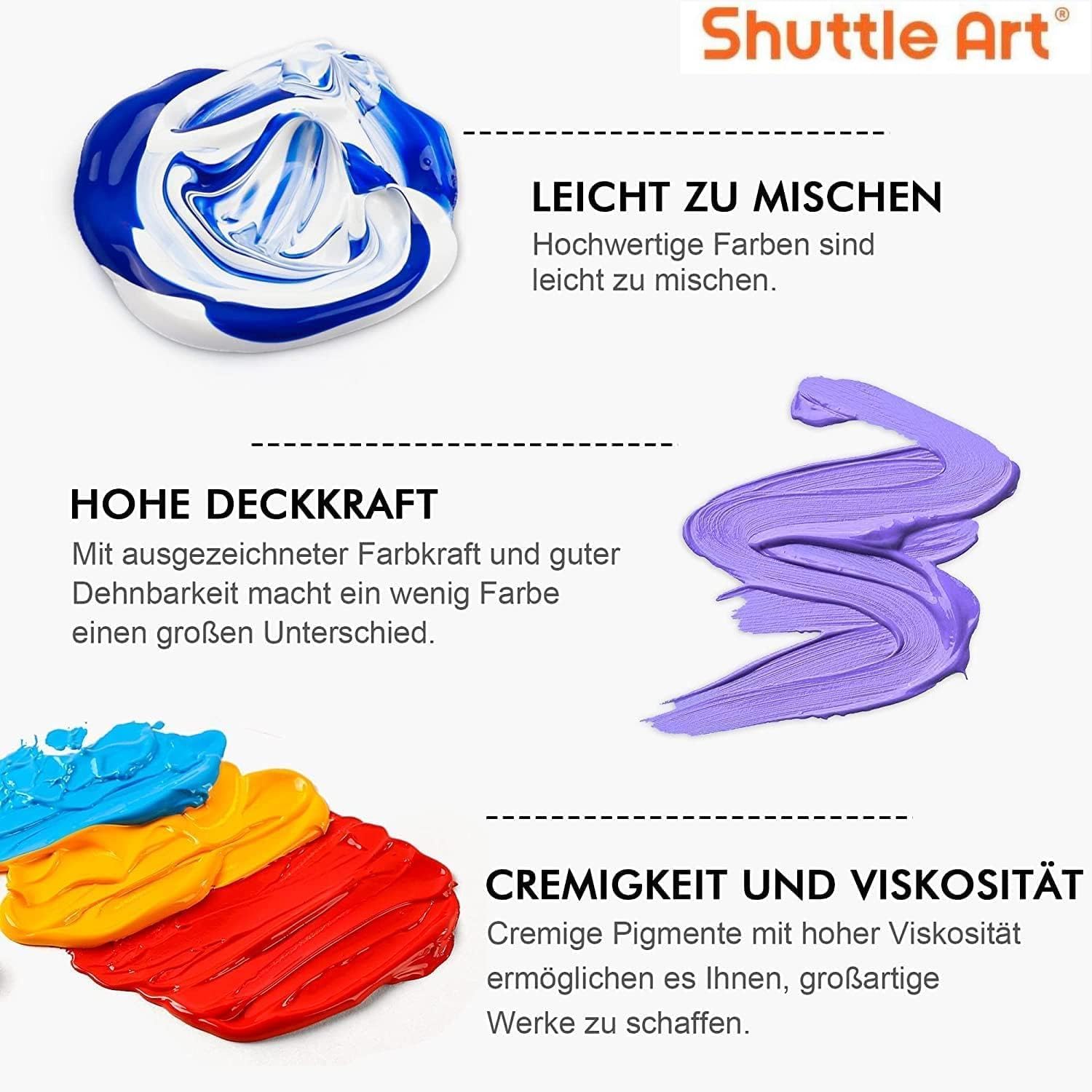 Thumbnail 3 de Shuttle Art Acrylfarben-Set, 25 Farben (60 ml) – reich pigmentiert, wasserfest auf Leinwand, Holz, Keramik