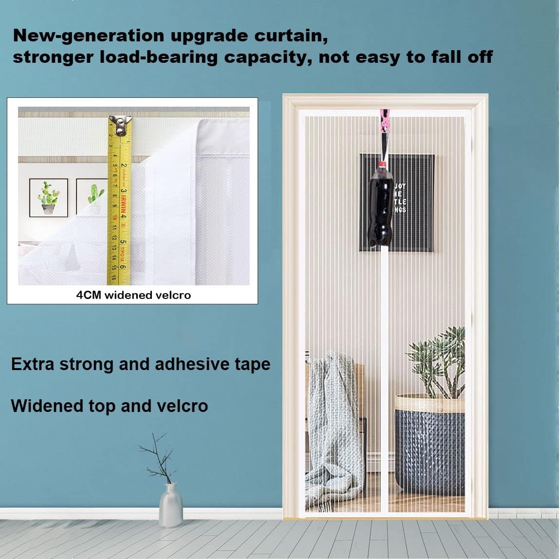 Thumbnail 2 de Magnetic Fly Screen Door (75 x 200cm) with Powerful Magnets and Anti-Mosquito Mesh Curtain, White Strips