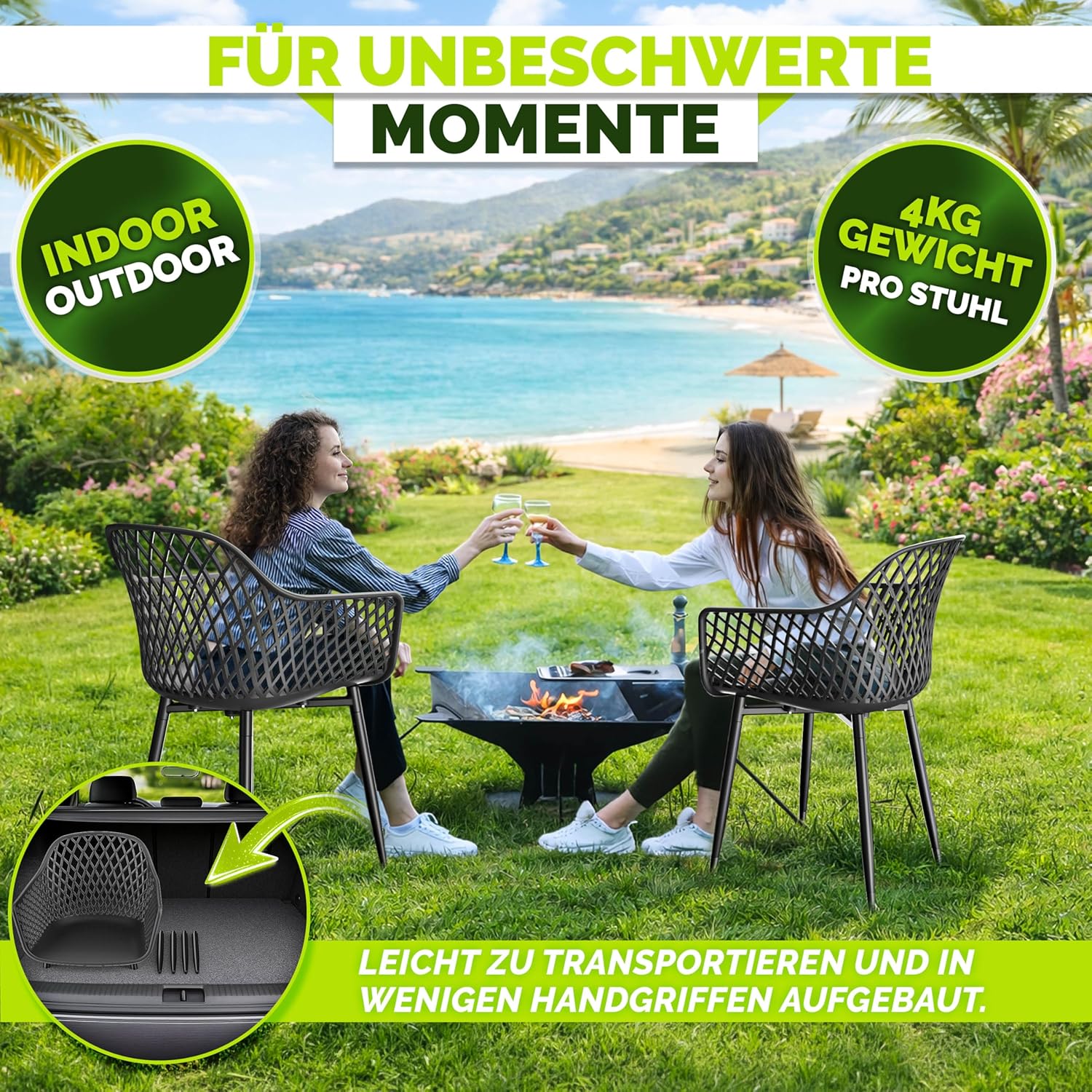 Thumbnail 6 de tillvex® Gartenstuhl 4er-Set mit Armlehne – wetterfest, UV-beständig, bis 120 kg