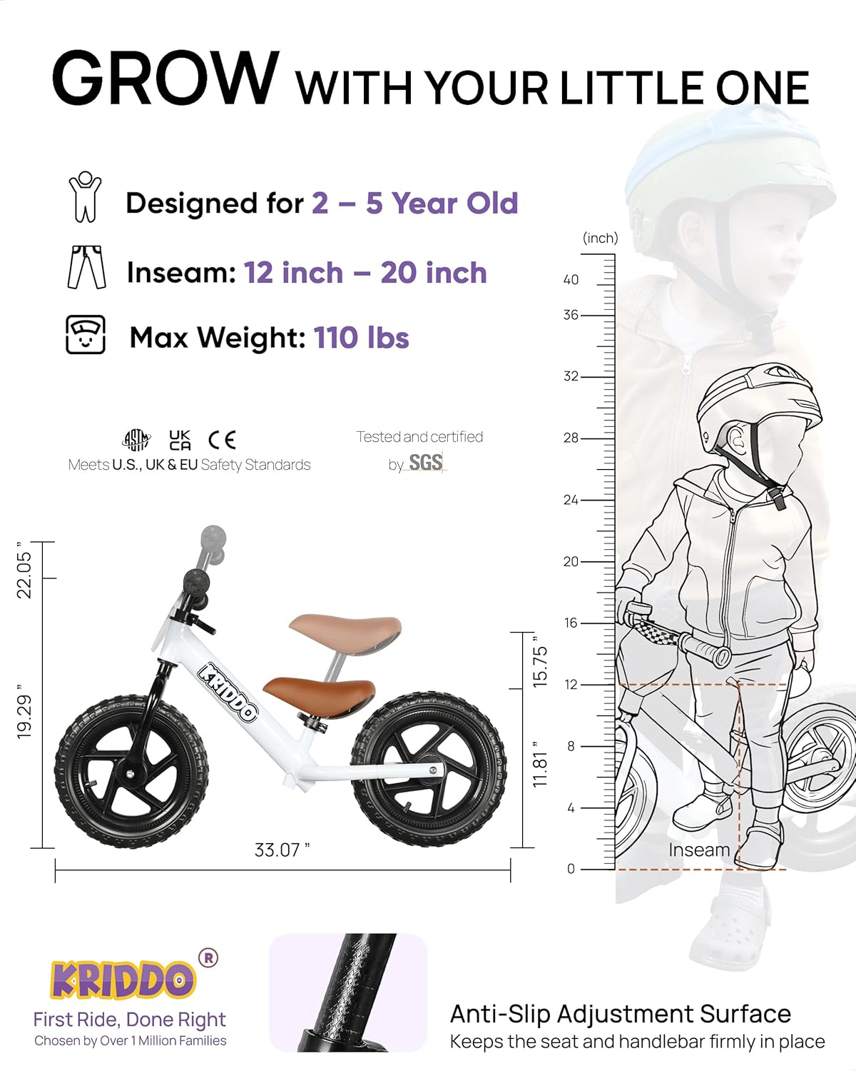 Detalle de KRIDDO Toddler Balance Bike 12" for Ages 2–5