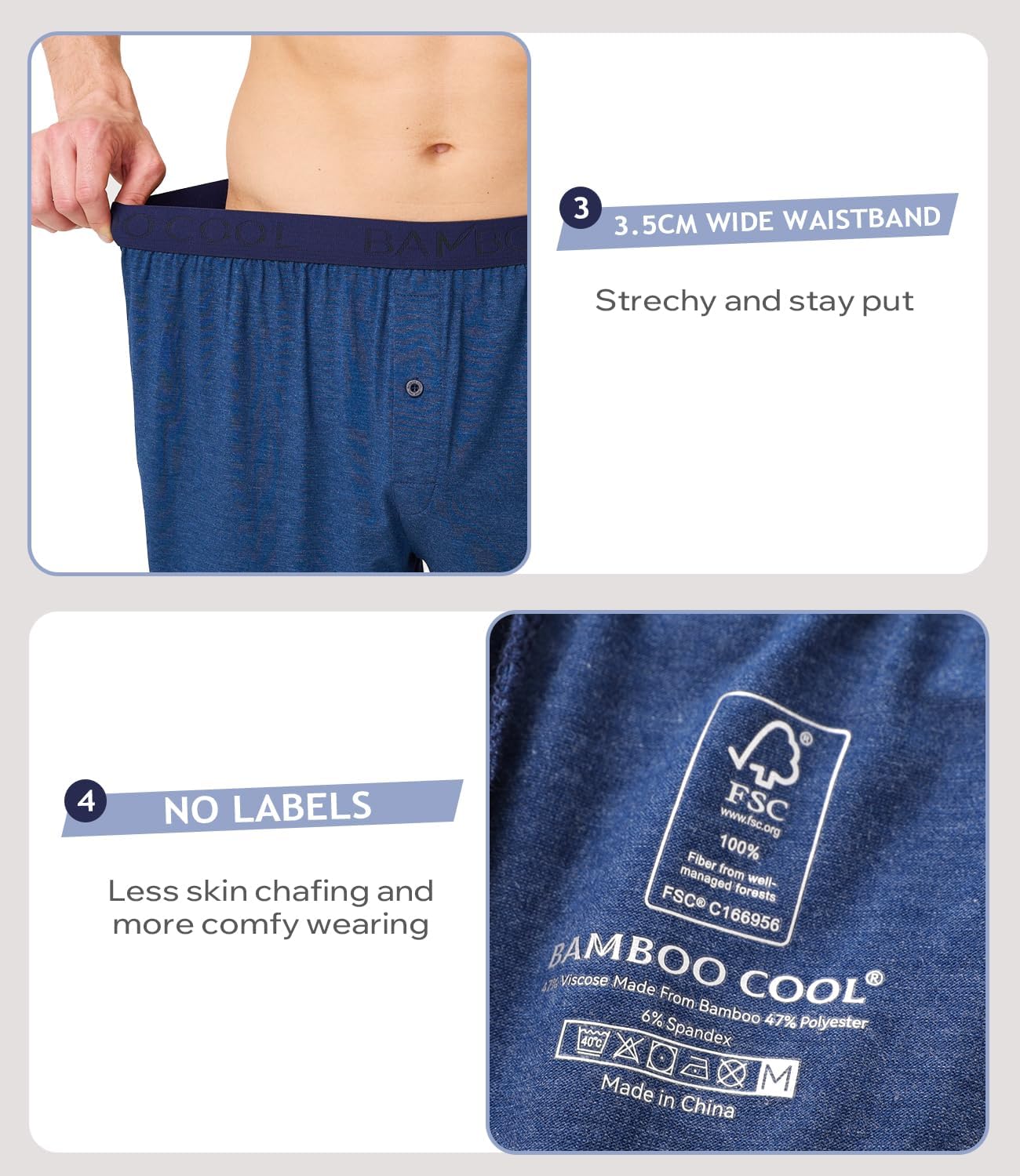 Detalle de BAMBOO COOL Men's Boxer Shorts 4-Pack