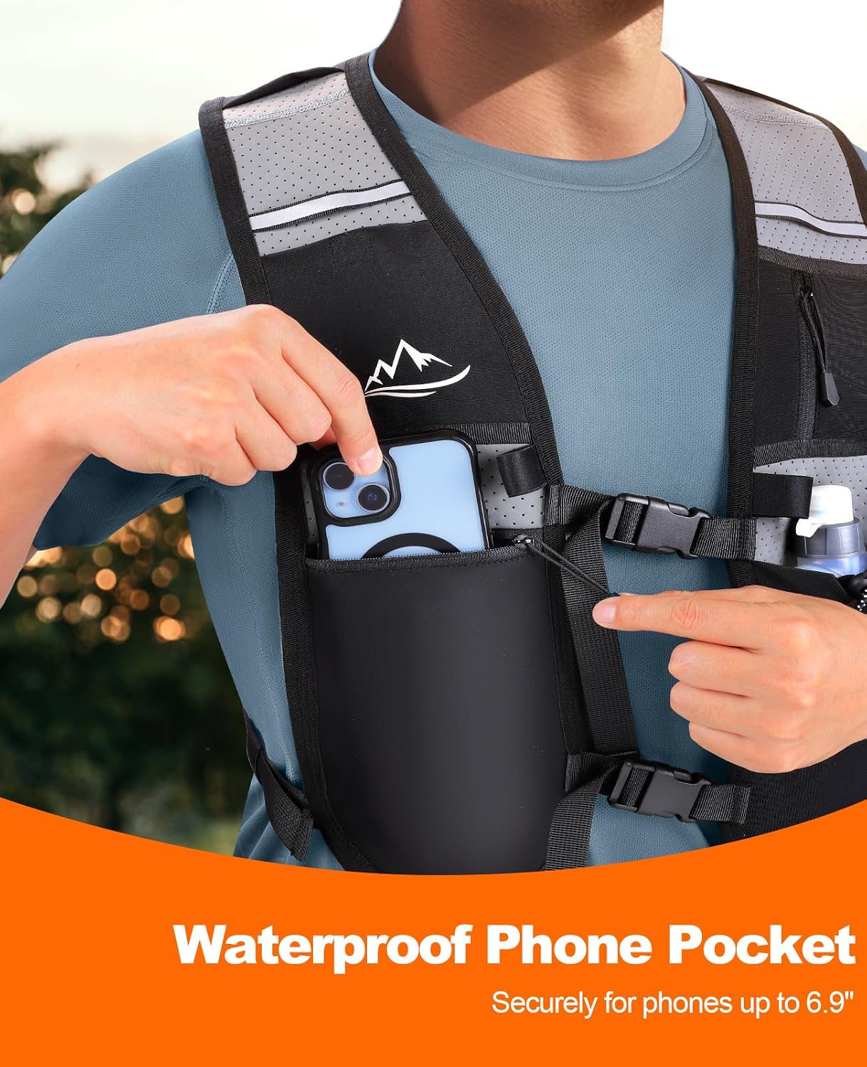 Detalle de Rolgno Running Vest: Lightweight Reflective Hydration Vest with 2L Compartment