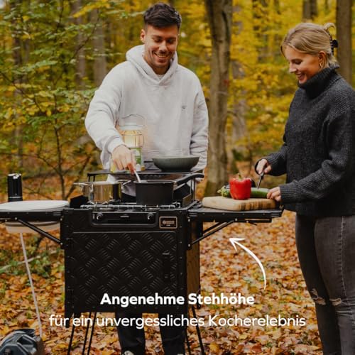 Detalle de NATURBUMMLER CompactCook+ 2.0: Faltbare Campingküche mit Gasherd, Spüle & Stauraum