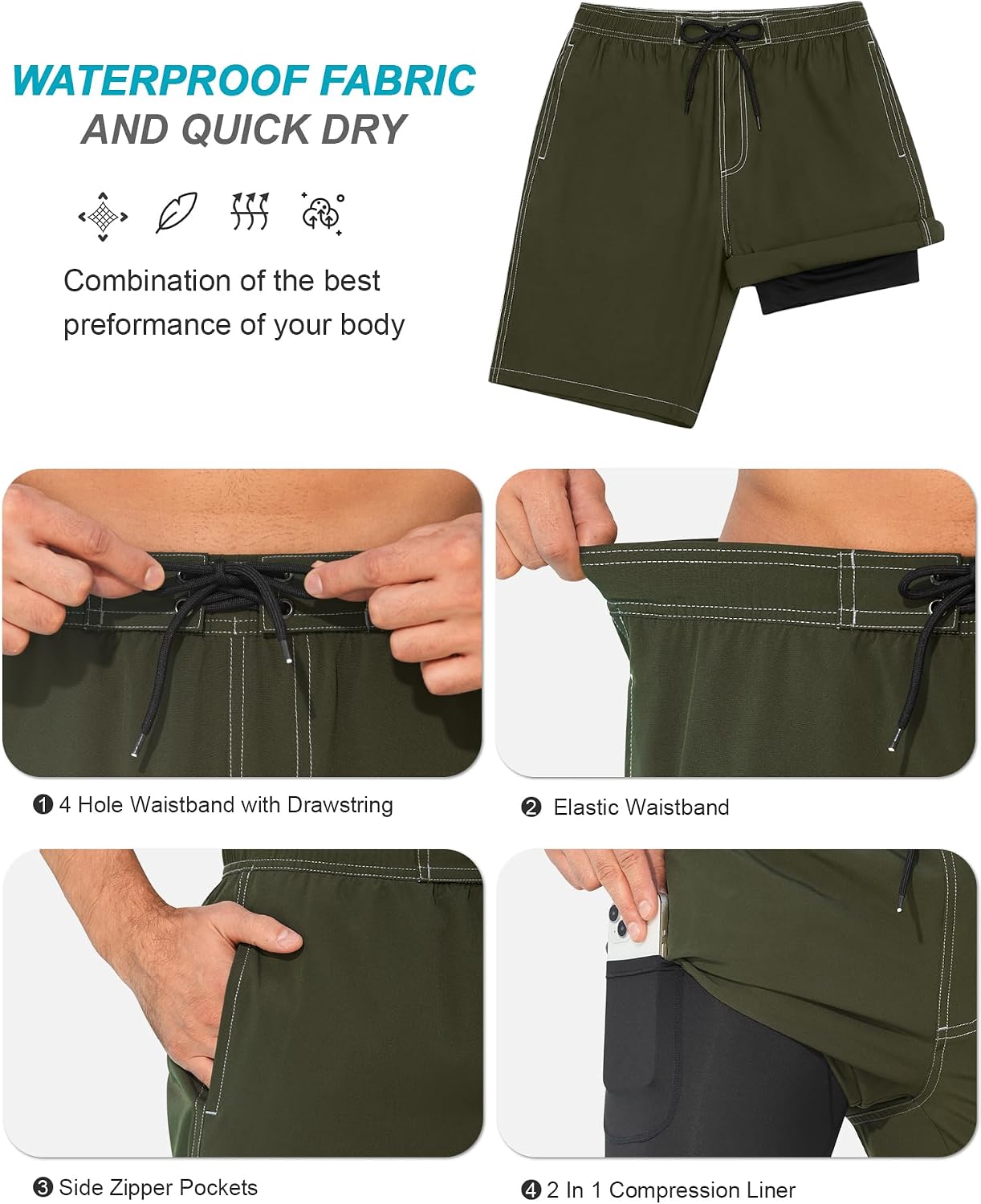 Detalle 1 de SILKWORLD Men's Swim Trunks, 9-Inch