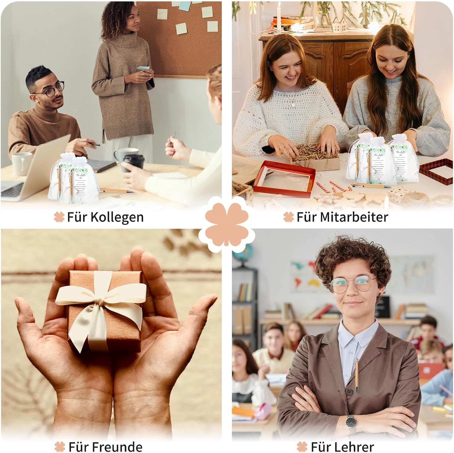 Detalle 2 de GADITIEK 30 Sets Glücksstift Abschiedsgeschenk für Kollegen, Dankeschön & Hochzeit – mit Organza-Beutel und Karten