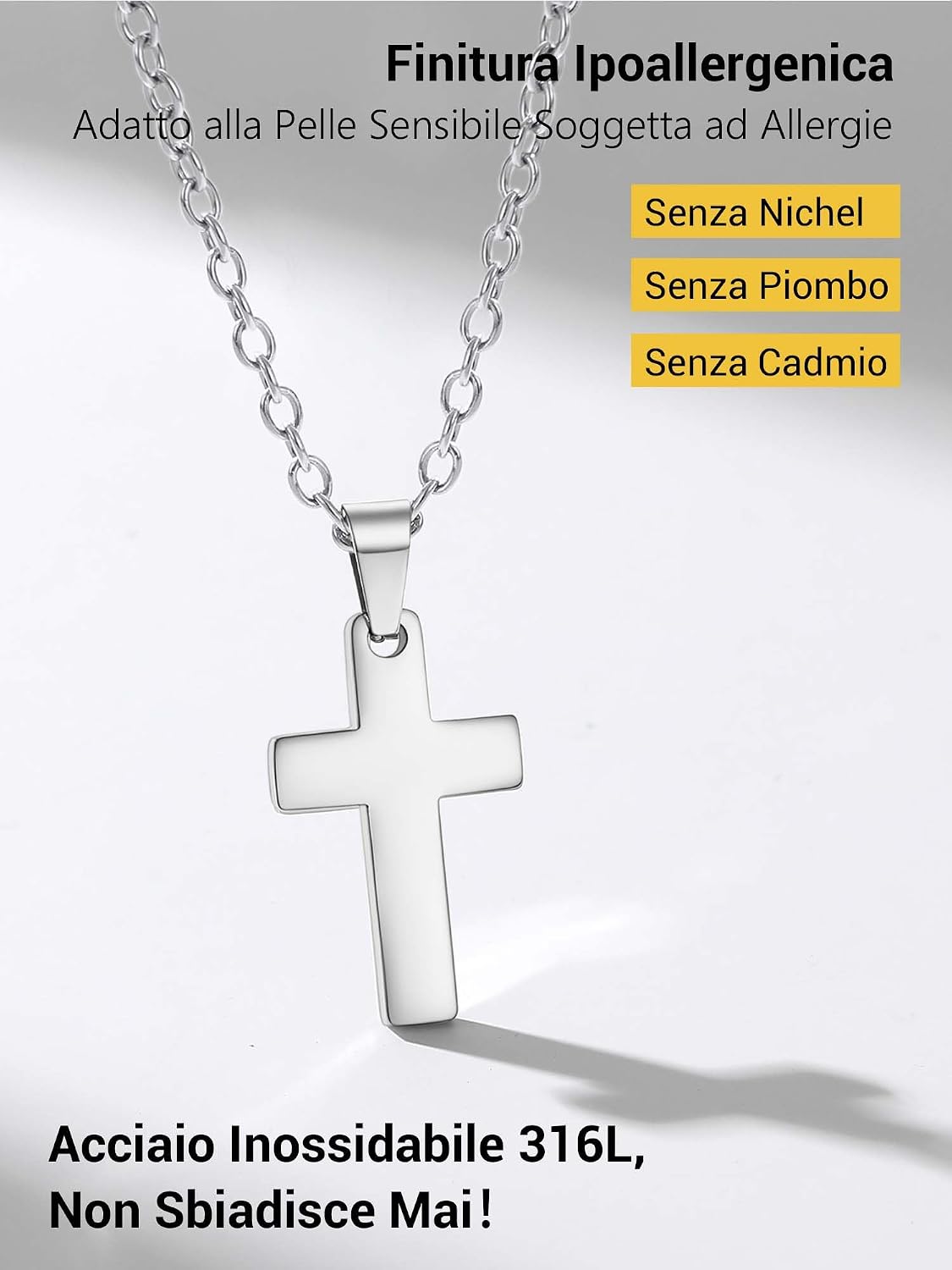 Detalle de PROSTEEL collana con pendente a croce in acciaio 316L, placcato oro – catena regolabile 50+5 cm