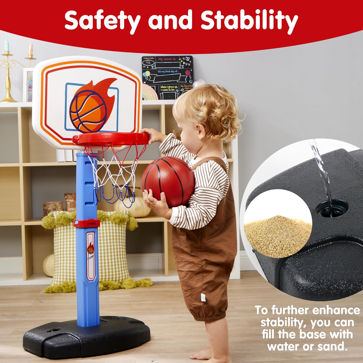 Thumbnail 3 de JOYIN Toddler Basketball Hoop Indoor (Adjustable 2.5–3.5 ft) with 4 Balls — Air Pump Included