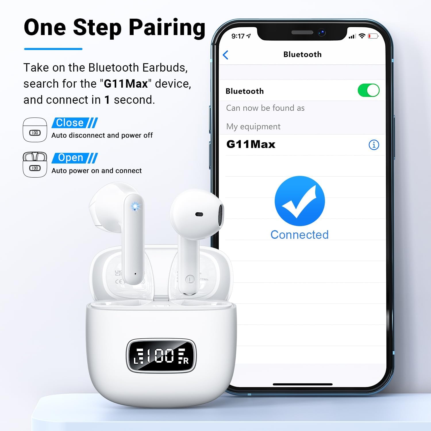 Detalle 2 de Kauguo Wireless Earbuds Bluetooth 5.4 — Lightweight open-fit for small ears