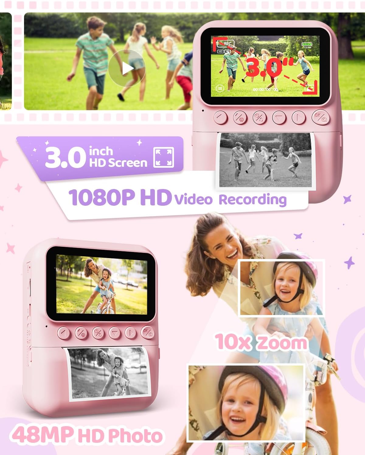 Thumbnail 6 de TIATUA Macchina Fotografica Bambini Istantanea 3.0" | 32GB + 3 Rotoli di Carta - Rosa