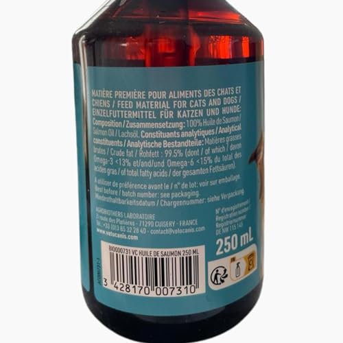 Detalle de Vetocanis Huile de Saumon pour Chien et Chat – 250 ml, complément alimentaire riche en oméga 3 et 6