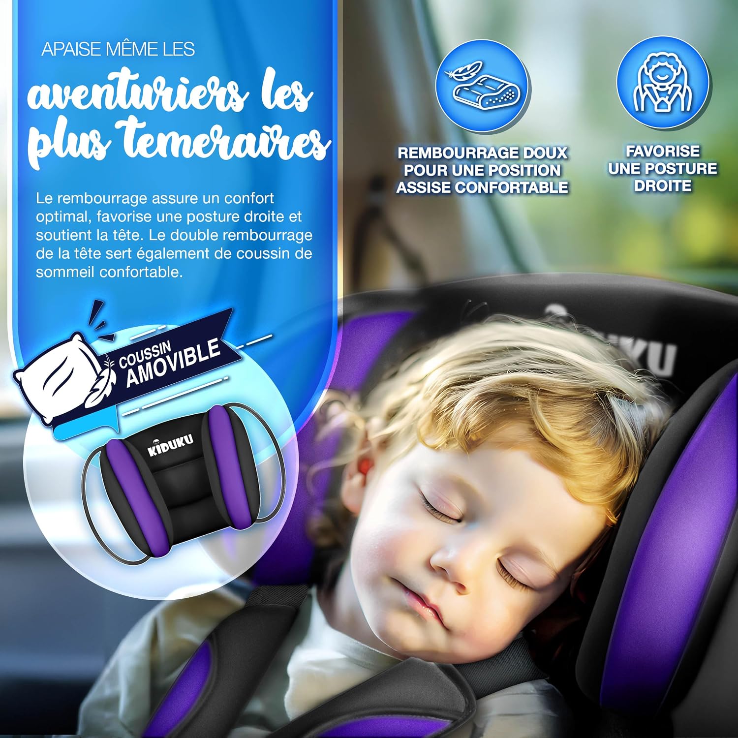 Detalle de KIDUKU Siège auto pour enfants avec Protection, évoluant avec la croissance, norme ECE R129/03, de 9 kg à 36 kg (Groupe 1/2/3) - Noir/Violet