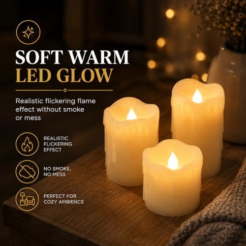 Thumbnail 6 de Festive Lights Real Wax Cream LED Pillar Candles: Set of 3
