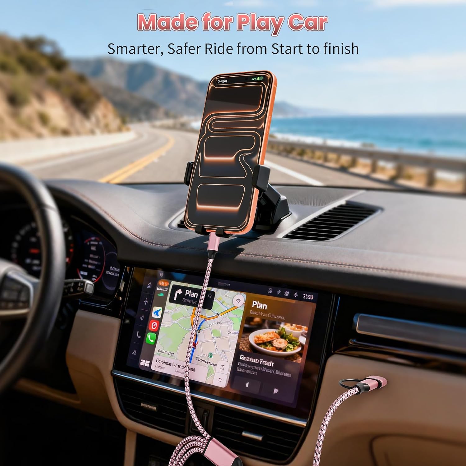 Detalle de Travel & Car USB C Cable: 4 USB-C Ports in One 5ft Multi-Charging Cable
