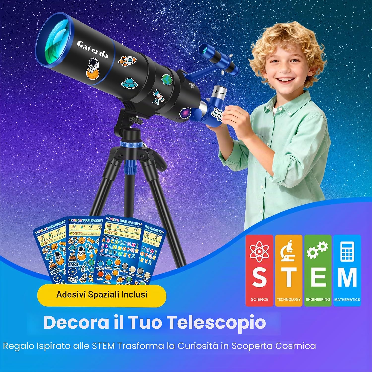Detalle de Gaterda Telescopio Astronomico 90/550mm: strumenti utili per adulti e principianti