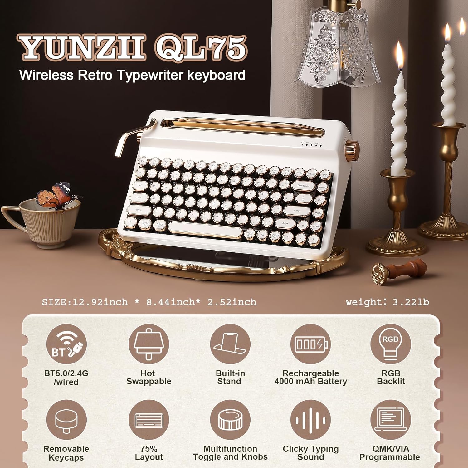 Thumbnail 1 de YUNZII QL75 Retro Mechanical Keyboard 2.4GHz