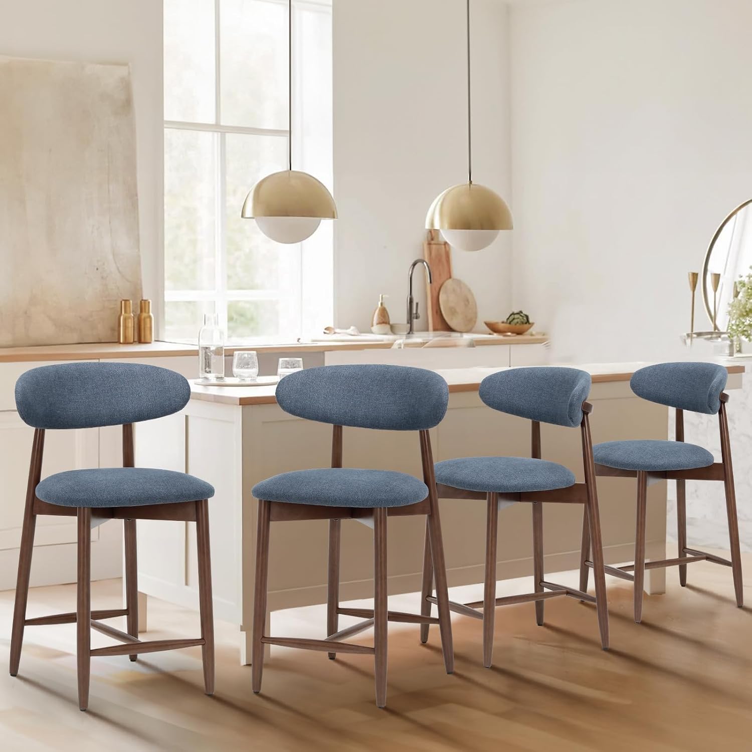 Detalle 2 de COLAMY B6269 Counter-Height Bar Stools, Set of 2, Blue Upholstered Seats