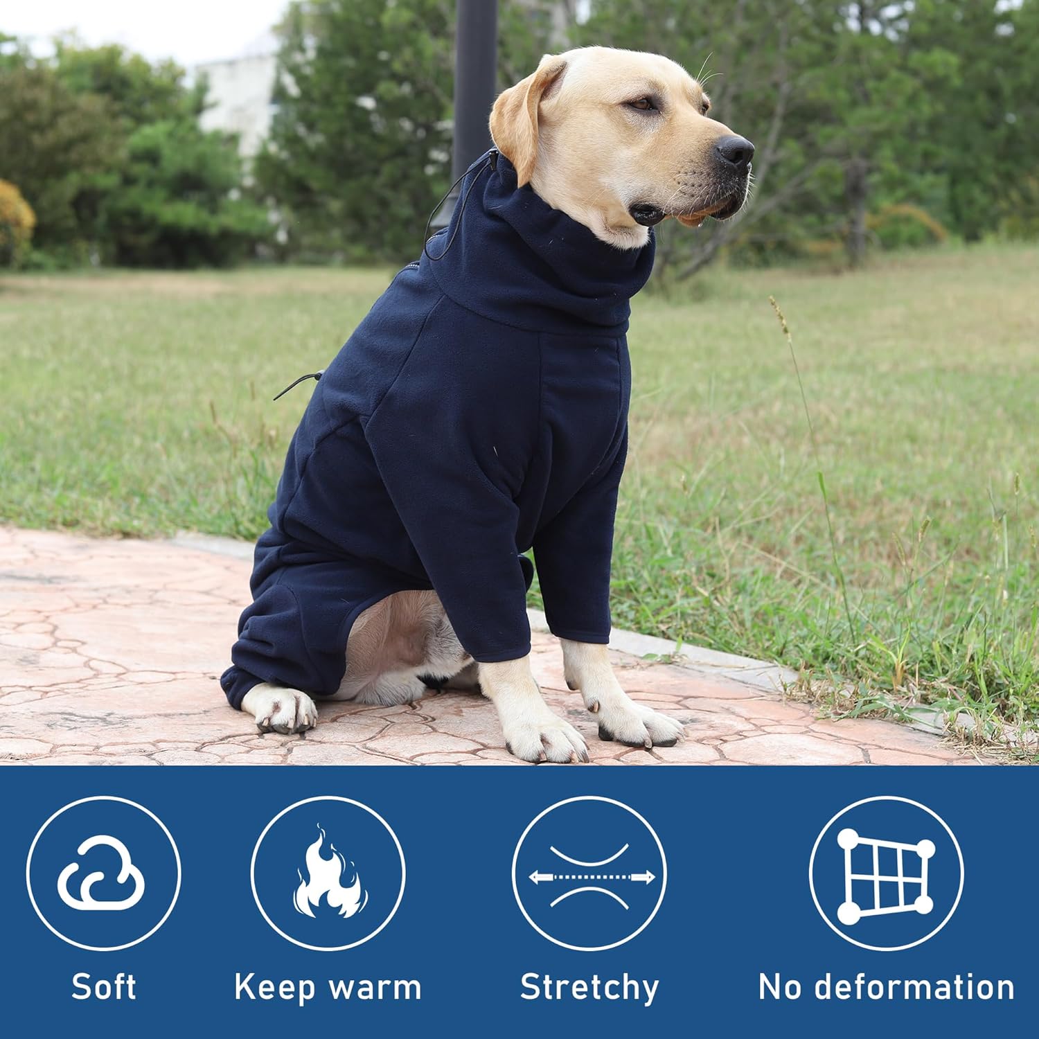 Detalle de Leberna Cosy Fleece Full-Body Dog Coat (Adjustable Jumpsuit) – Navy Blue, 2XL