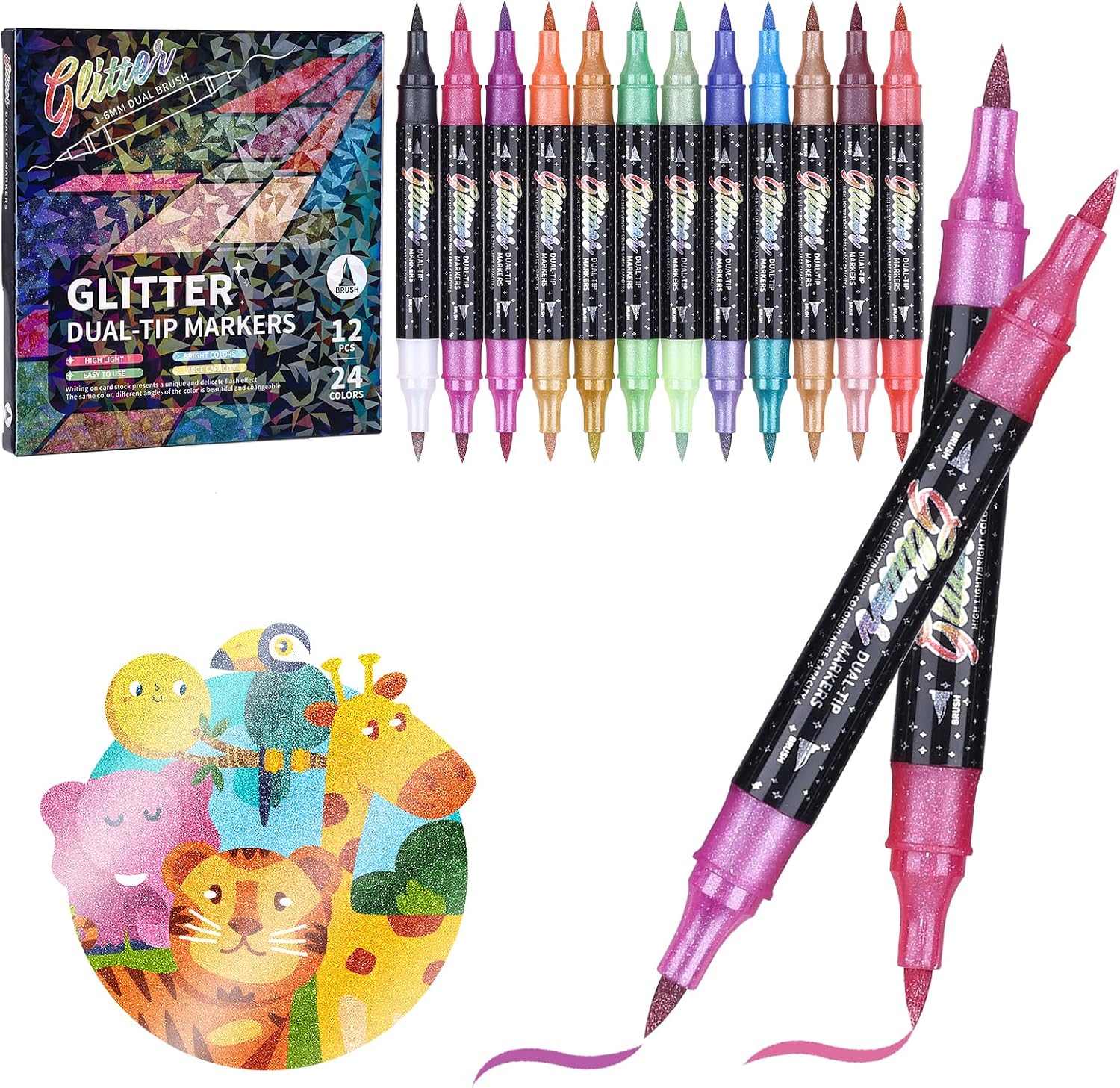 Thumbnail 6 de KEMYR Glitzerstifte Set 72 Farben – Doppelspitzen mit Pinselspitze für DIY, Karten & Doodling