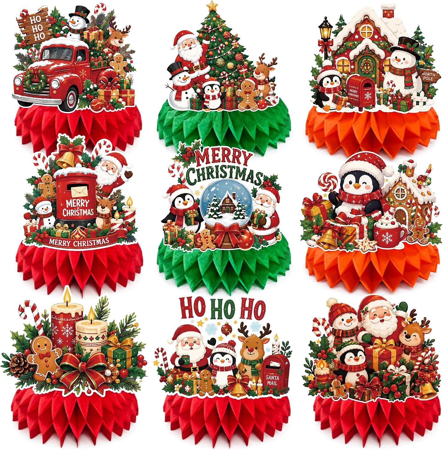 Detalle de Honeycomb Christmas table decorations, 9-piece set