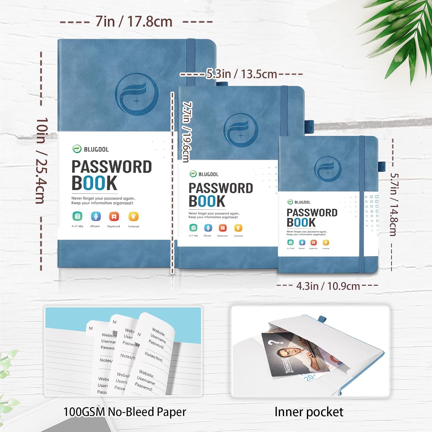 Detalle de Blugool Password Book AG14, 7 x 10-Inch Hardcover Password Keeper with A–Z Tabs
