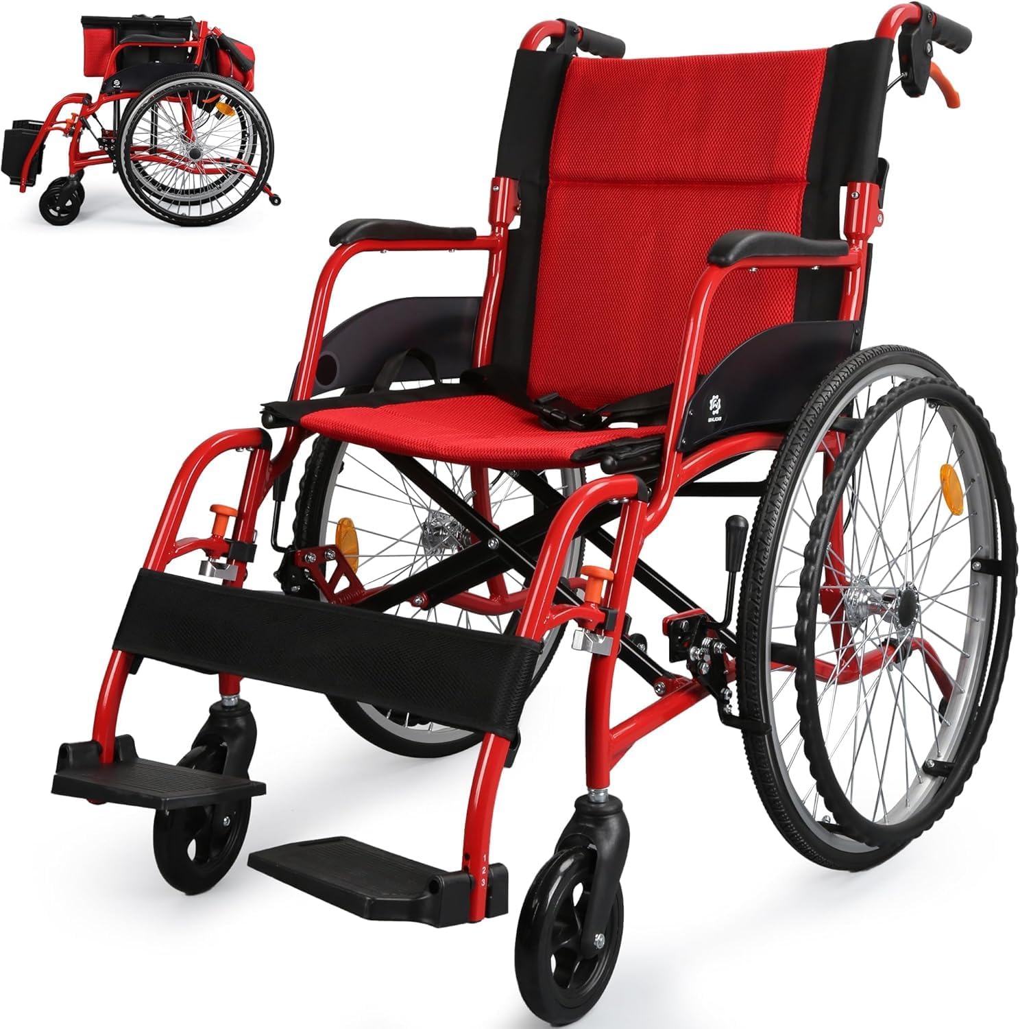 Detalle de WHLICKS A06 Lightweight Folding Wheelchair, 22-Inch Rear Wheels and Swing-Away Footrests