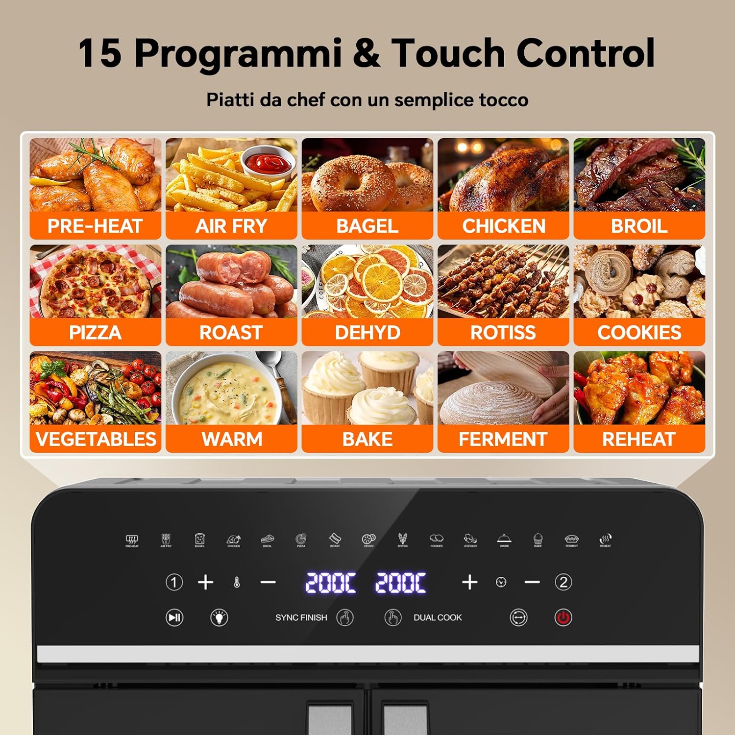 Thumbnail 6 de Friggitrice ad Aria 23L XXL con Porte alla Francese e Sync Finish – 2600W, 15 programmi, kit accessori