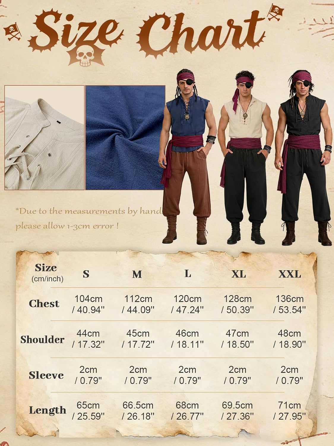 Thumbnail 6 de Verceco Vcpc-8p-001 Men's 8-Piece Pirate Costume with Lace-Up Shirt & Pants