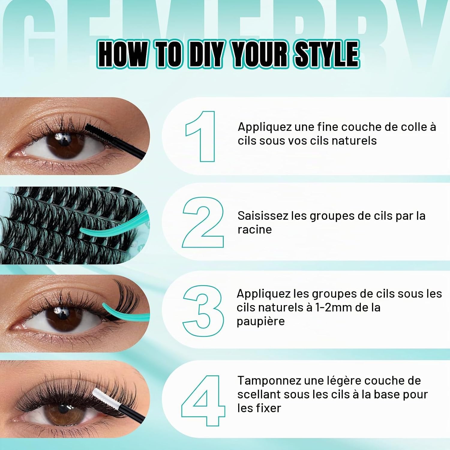 Thumbnail 6 de GEMERRY Ciglia Finte Ciuffetti Kit wimperclusterkit 40D+50D+60D, 8-16 mm