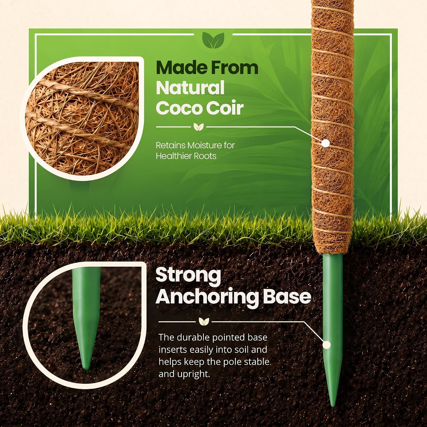 Thumbnail 6 de K-Brands 2 Pack 28" Bendable Coco Coir Moss Poles for Climbing Plants