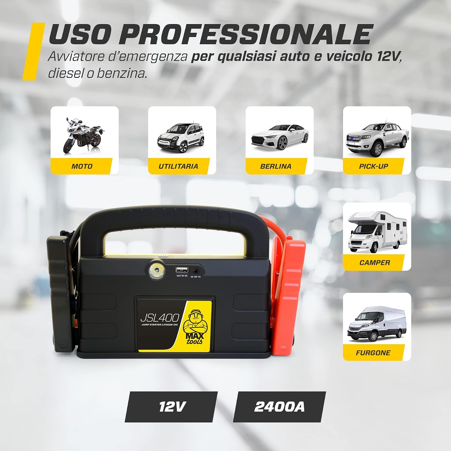 Thumbnail 2 de MAXTOOLS JSL400 Avviamento d’Emergenza Professionale per Automobile 2400 A – Potente, Sicuro e Versatile