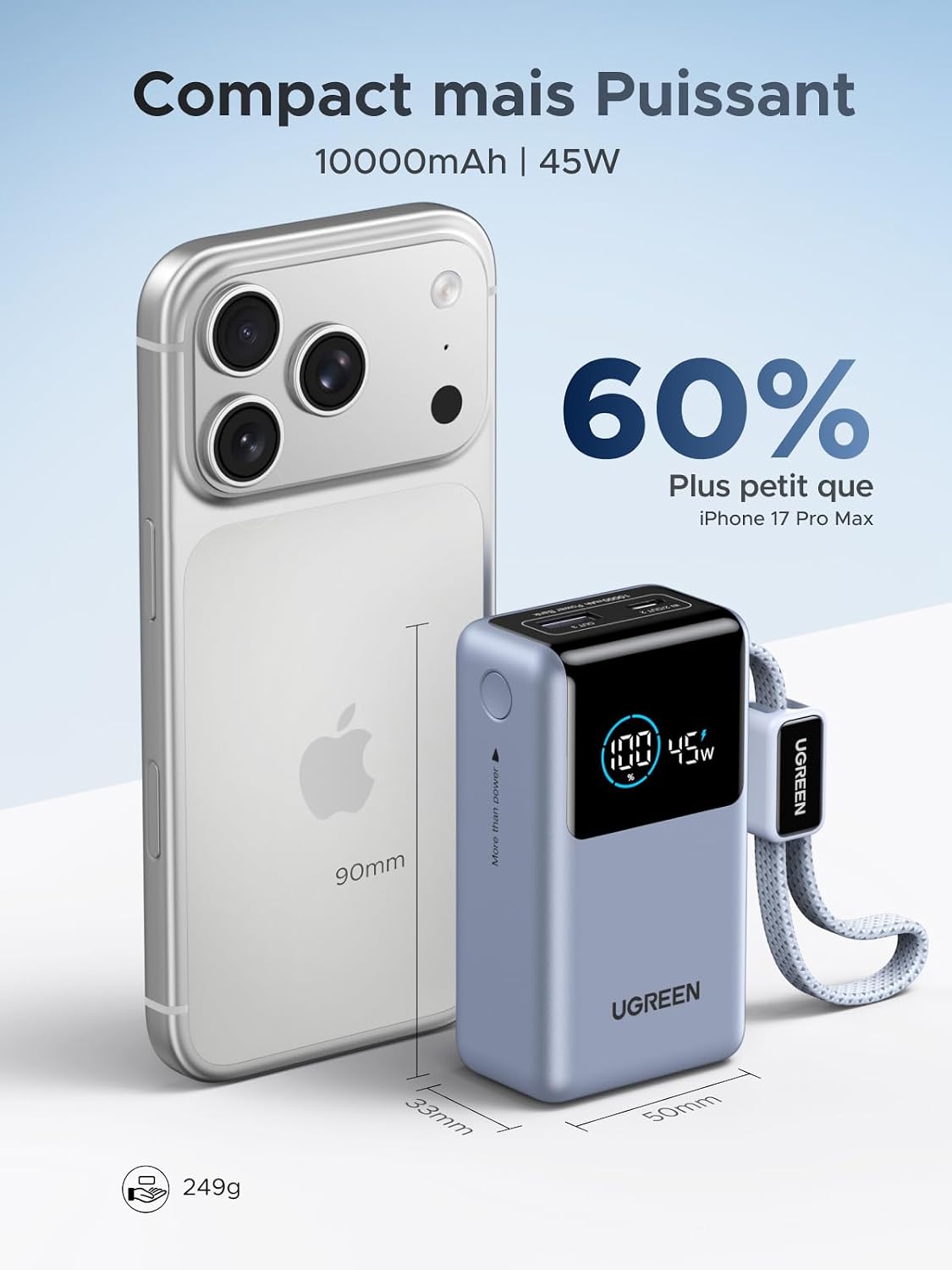 Thumbnail 5 de UGREEN Nexode 55W Batterie externe 10 000 mAh avec câble USB‑C intégré