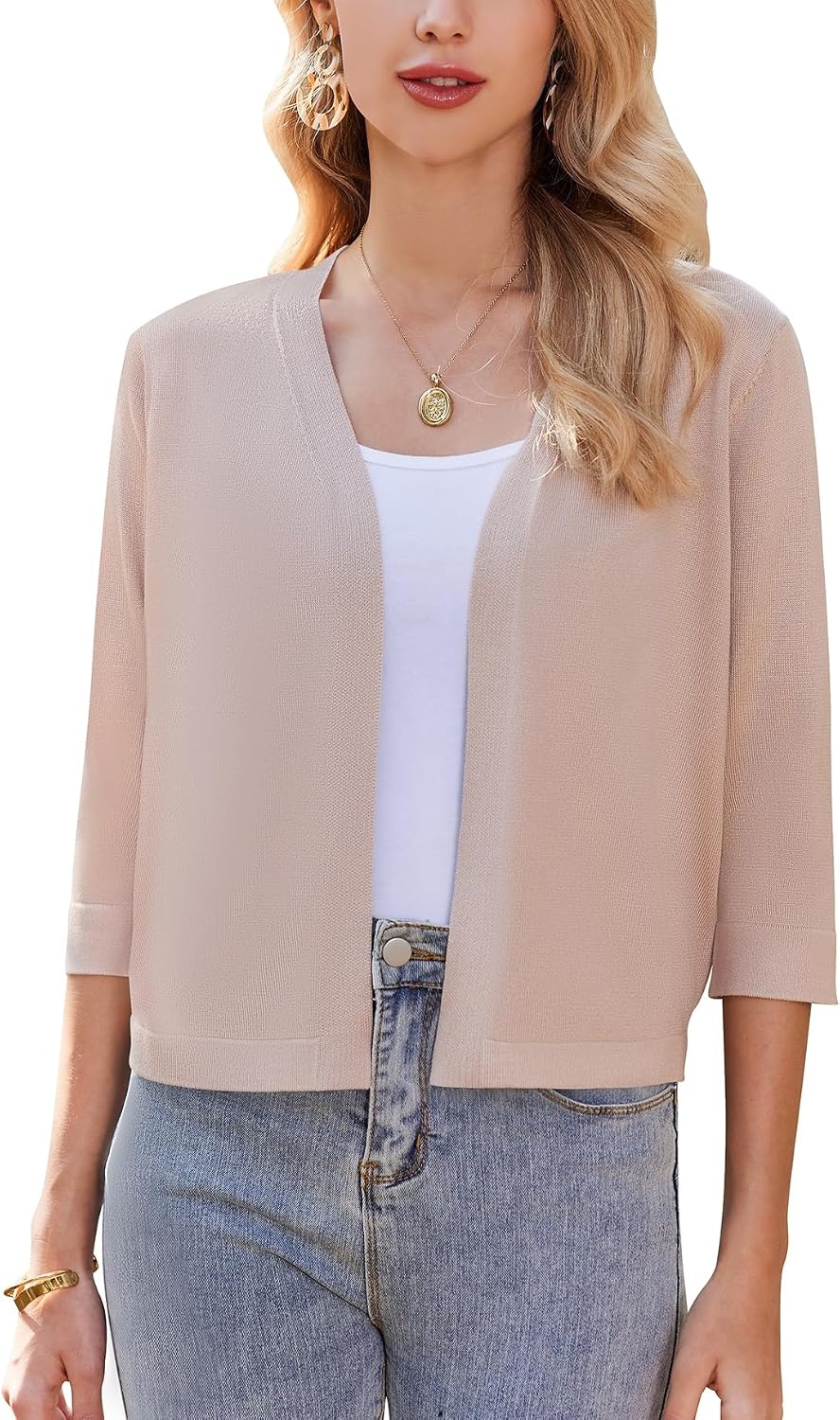 Detalle de ZEAGOO Damen Bolero Strickjacke kurz mit 3/4-Ärmeln