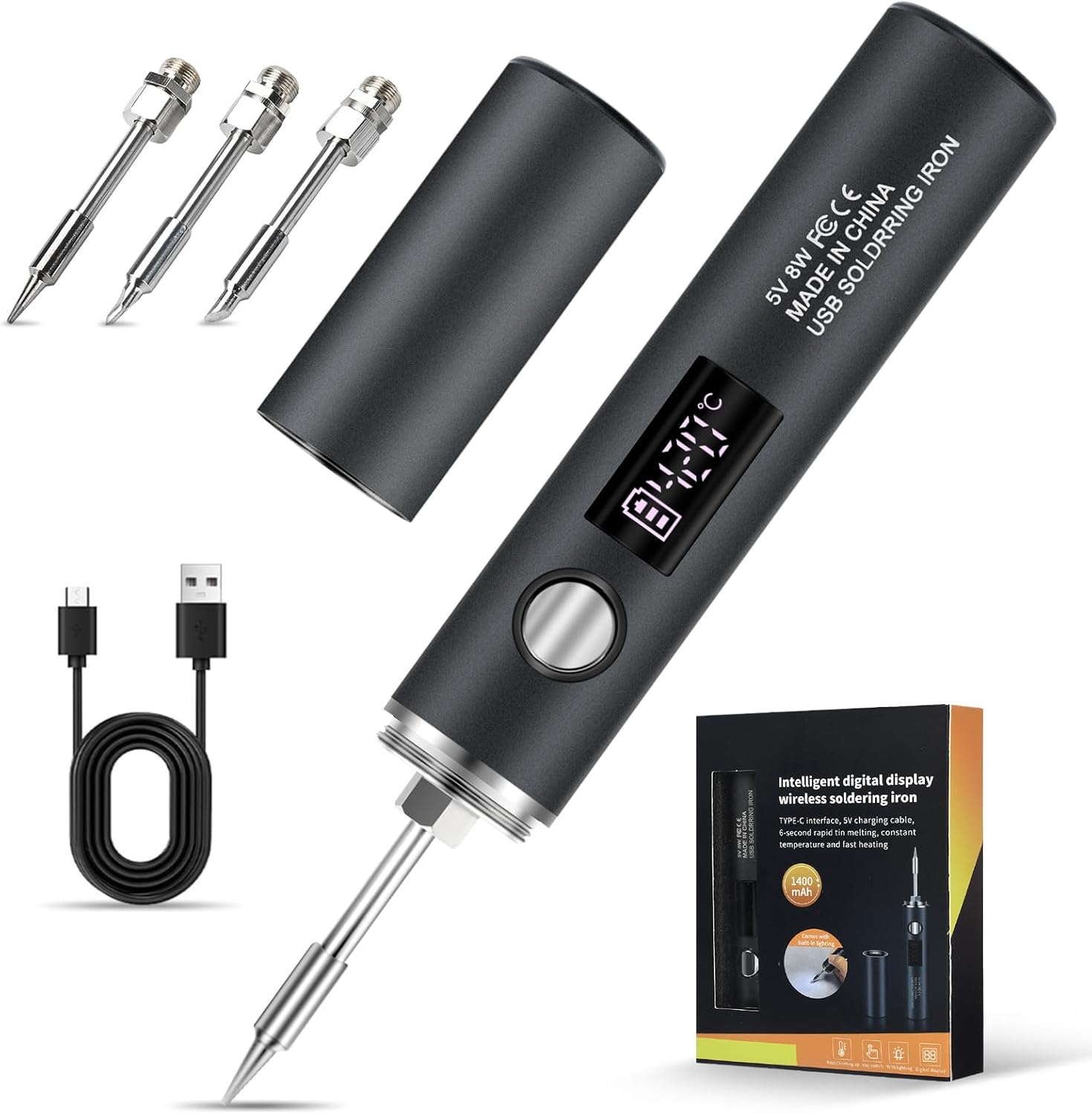 diymore Set saldatore a batteria: saldatore senza fili USB con 5 modalità di temperatura (260–420°C) e 3 punte