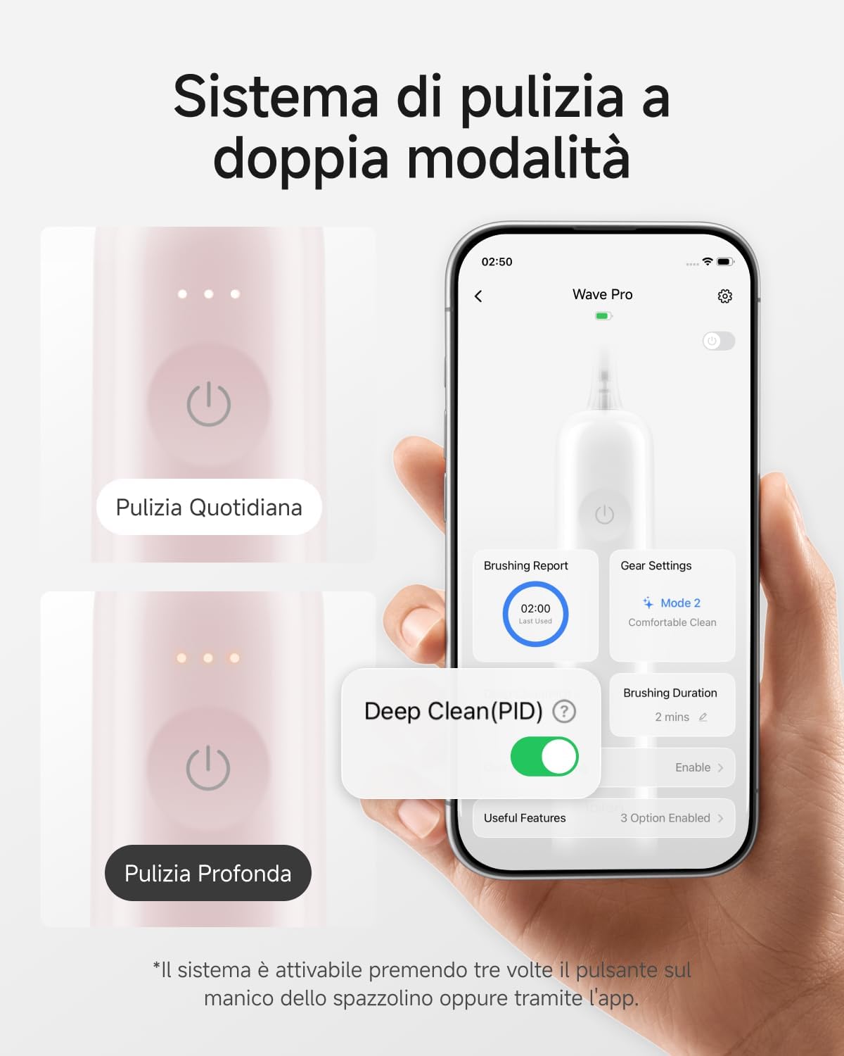 Thumbnail 6 de Laifen Wave Pro spazzolino elettrico sonico WaveMotion 60° per adulti, batteria 70 giorni, 2 testine, IPX8 (rosa)