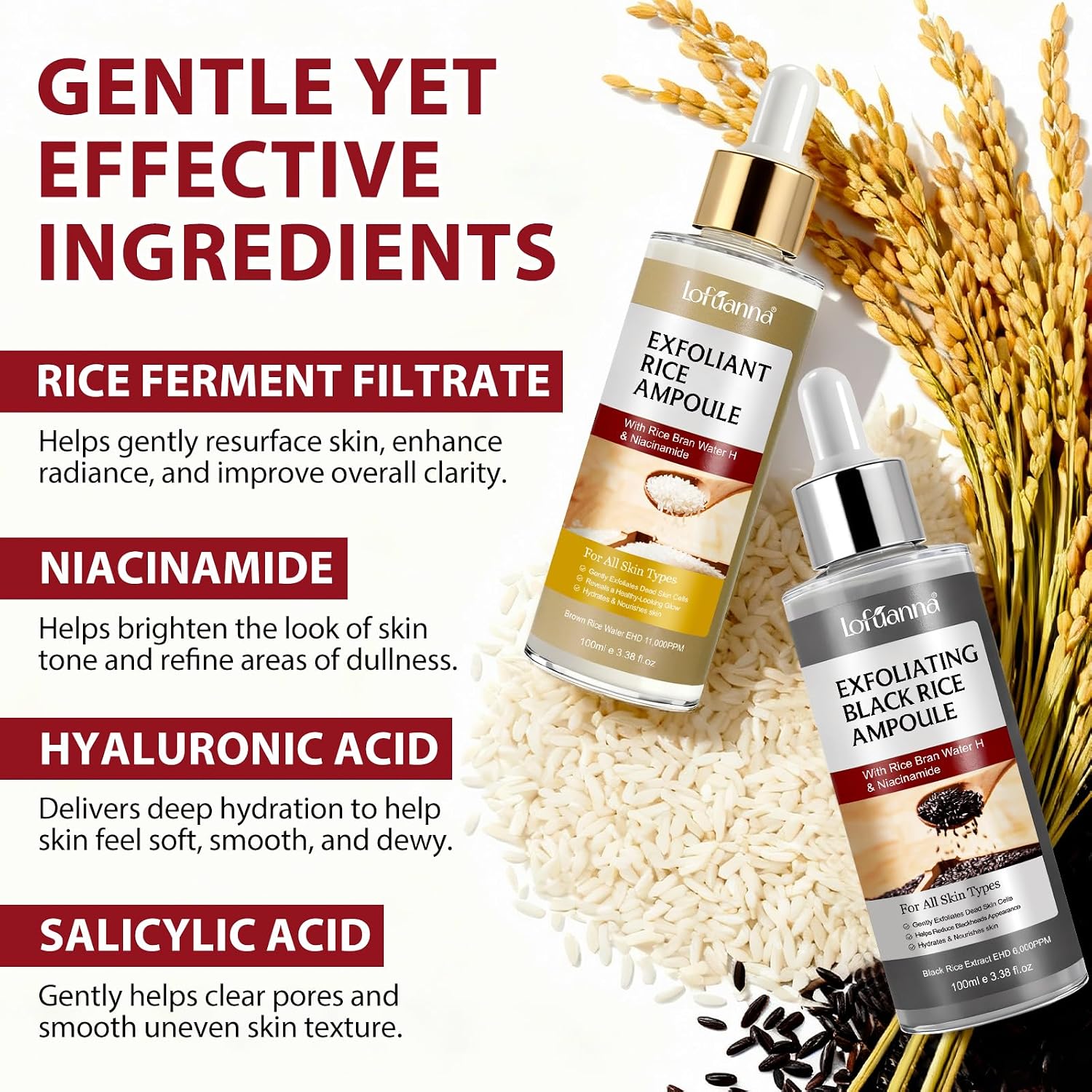 Detalle 2 de Siero Esfoliante al Riso Skincare + Peeling Viso Riso Nero 100 ml cadauno – doppia azione levigante e illuminante