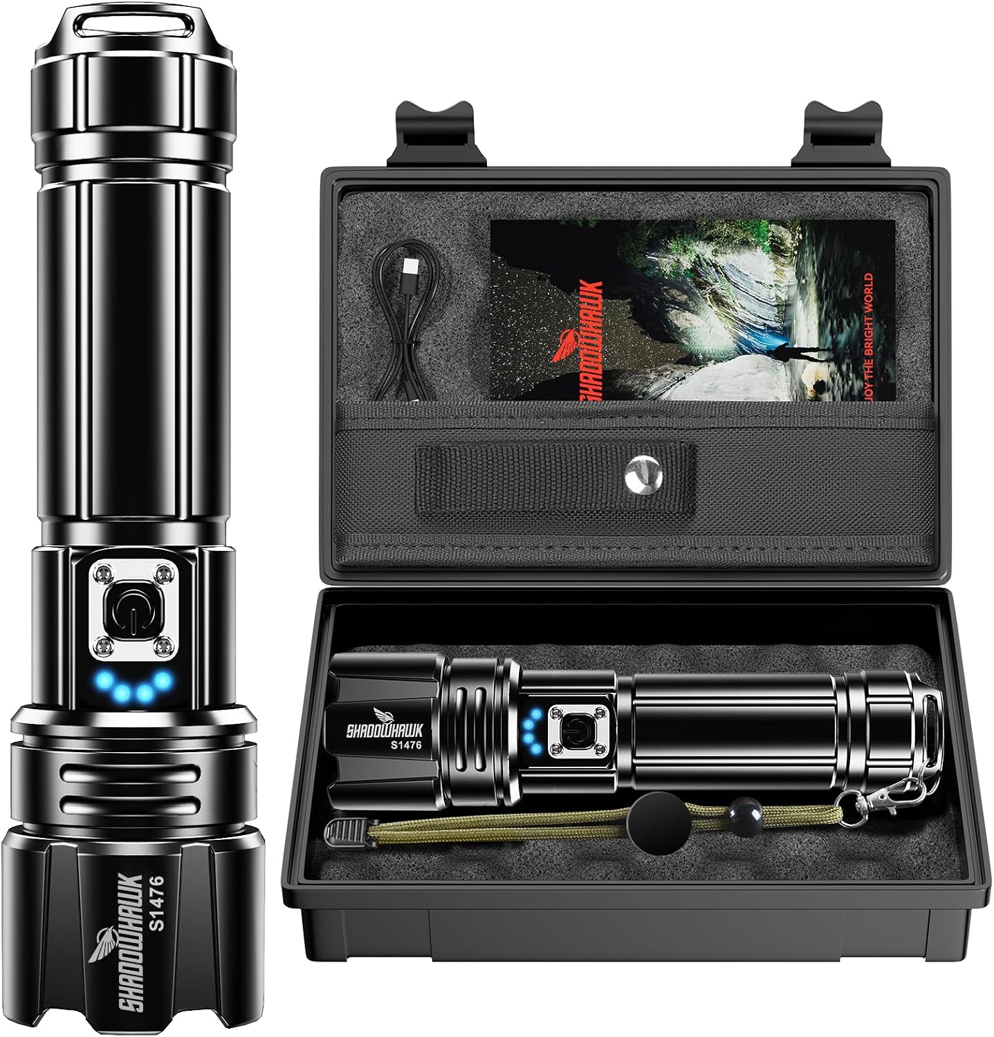 Detalle de Shadowhawk S1476 Rechargeable Flashlight (10000 High Lumens, USB-C) with Adjustable Focus and 5 Modes