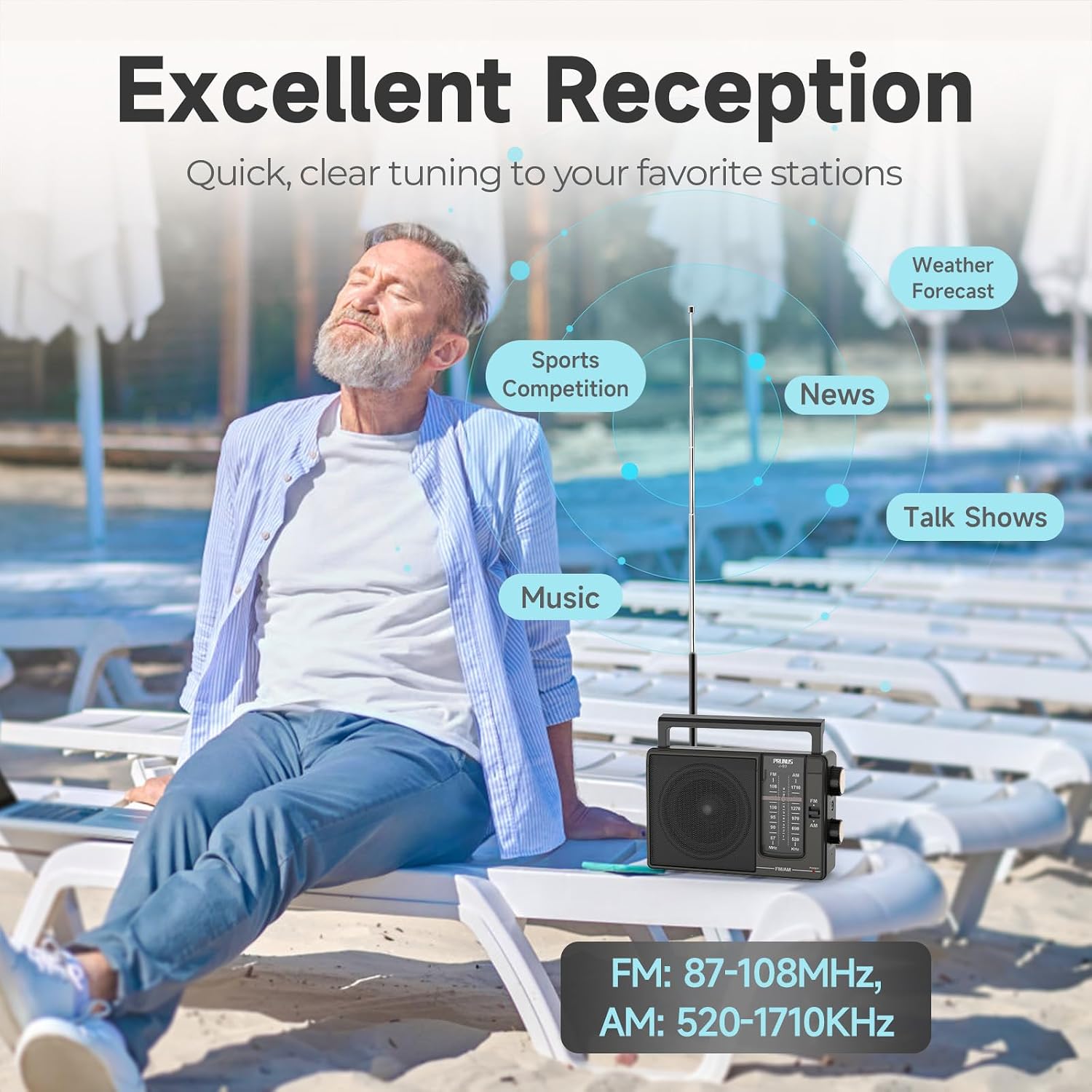 Detalle de PRUNUS J-03 Portable AM/FM Radio with Telescopic Antenna and AC or Battery Power