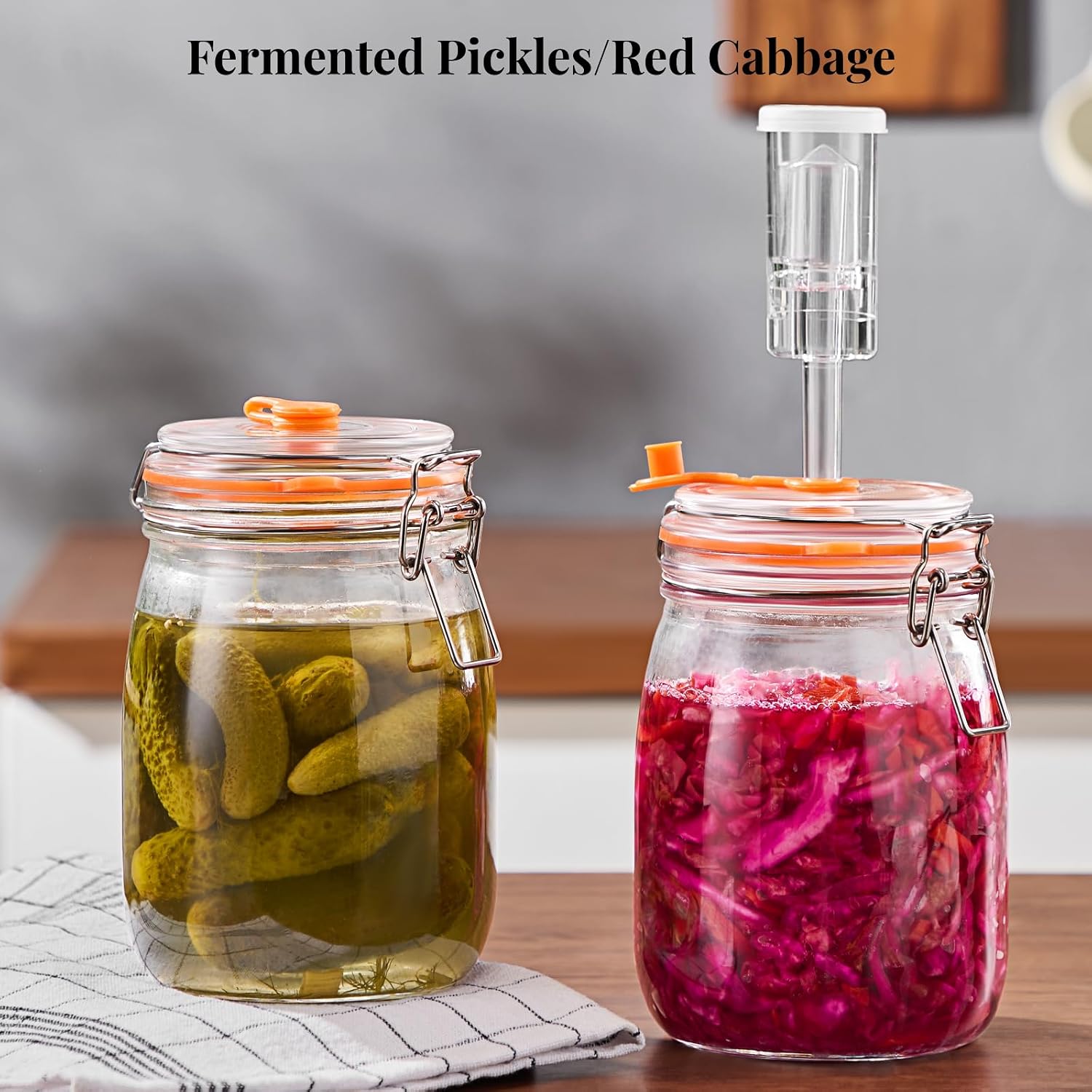 Detalle 2 de Glolaurge 1.8L Wide Mouth Fermentation Jar (Pack of 2) with Airlocks, Weights & Accessories