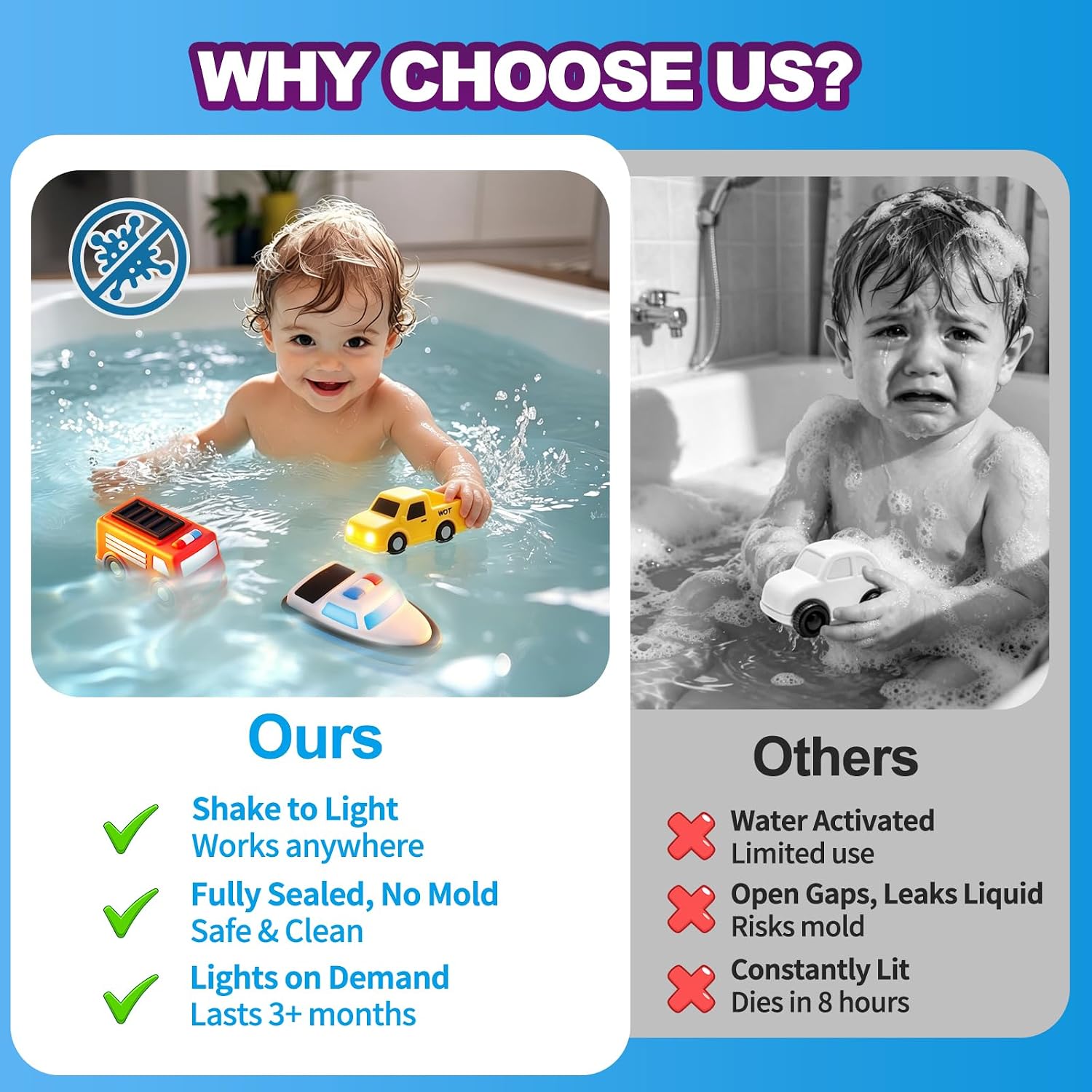 Detalle 2 de Light Up Baby Bath Toys (6 Pack) – Silicone, Shake‑Activated Lights for 1+ Year Olds