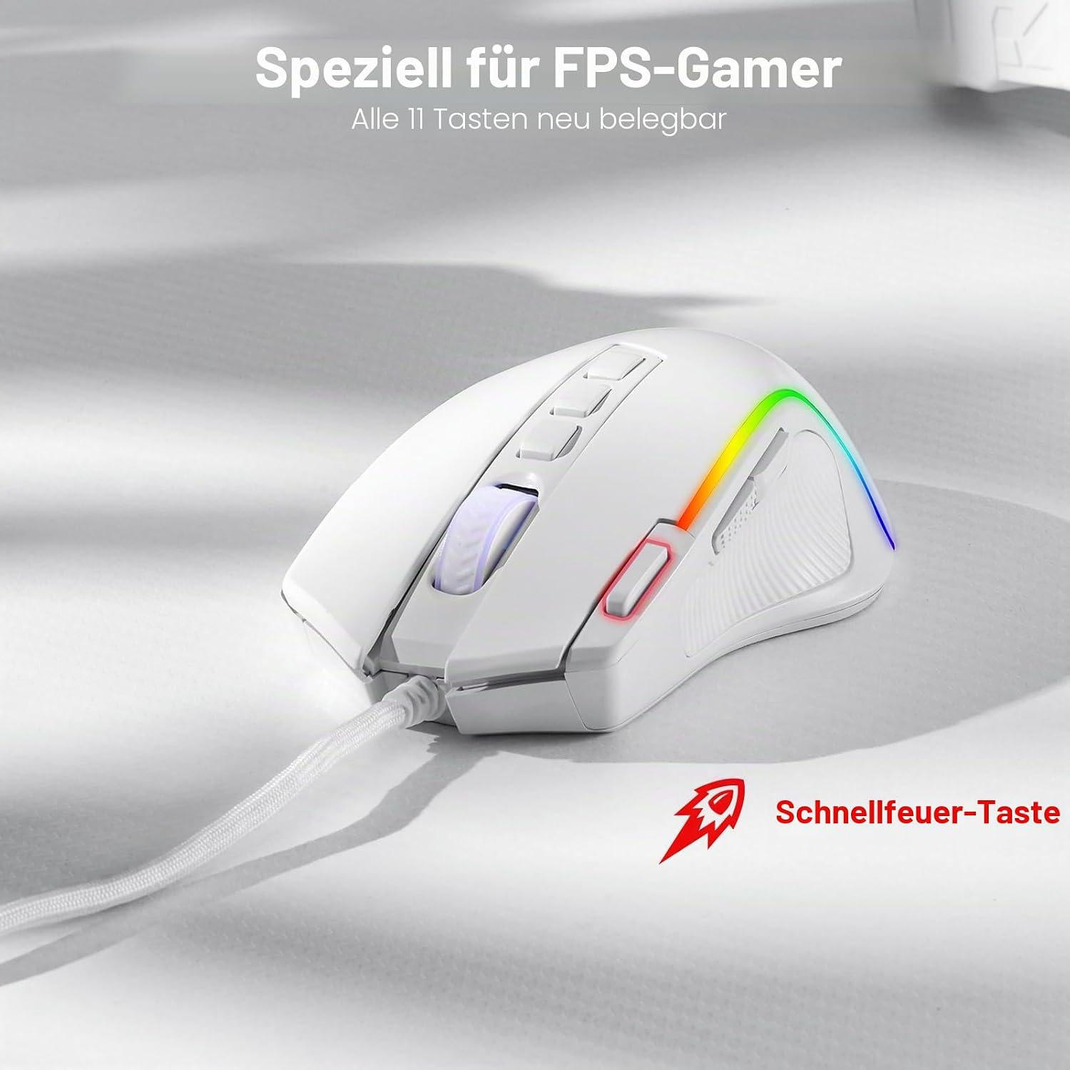 Detalle de Redragon M612 RGB-Gaming-Maus – kabelgebundene 8000 DPI Maus mit 11 Tasten