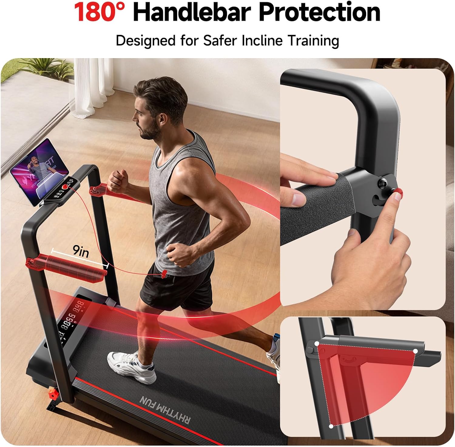 Detalle de RHYTHM FUN M4138 15% Incline Folding Walking Treadmill with Handlebar