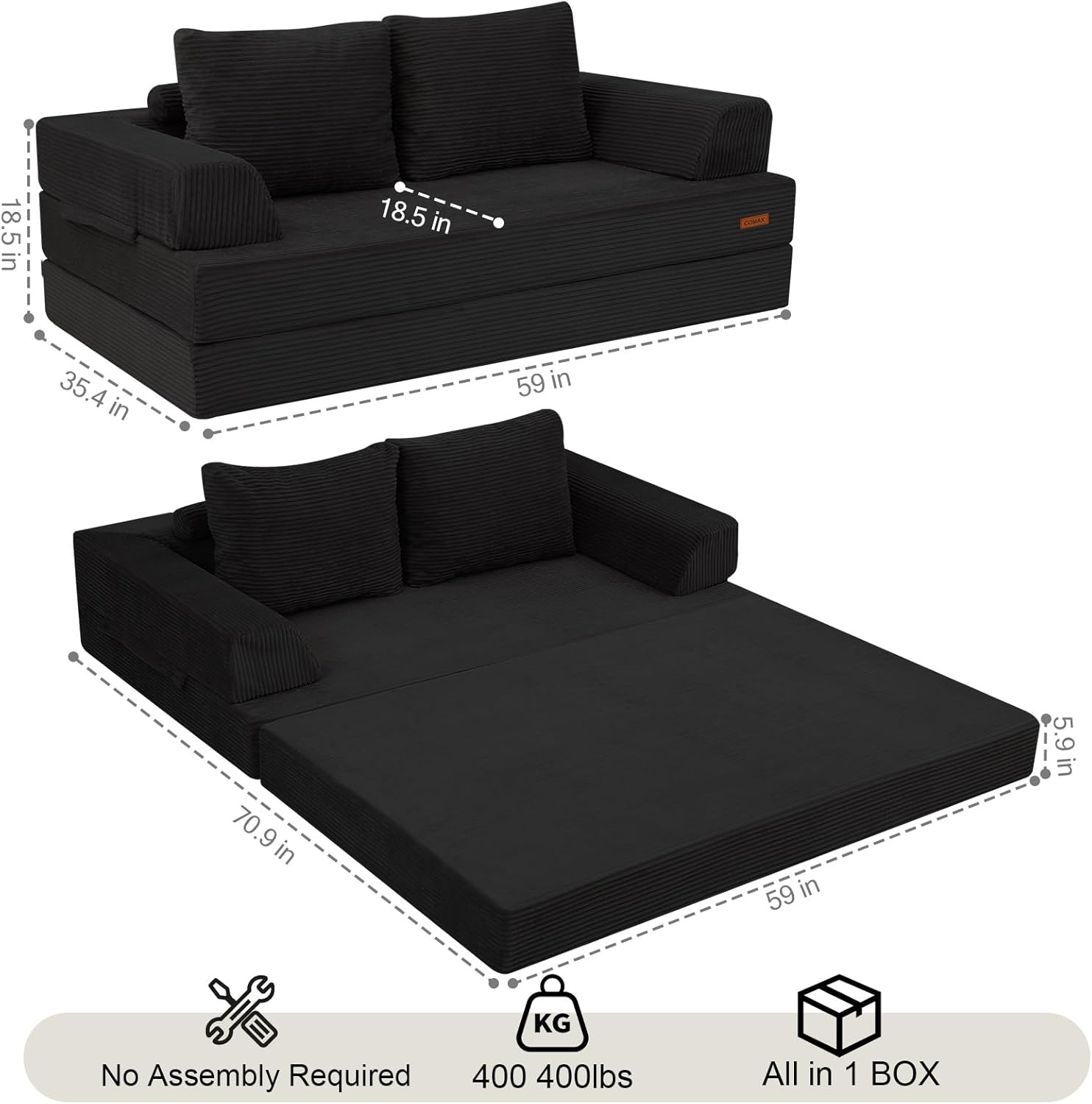 Thumbnail 1 de COMAX Futon Sofa Bed Convertible 4‑in‑1