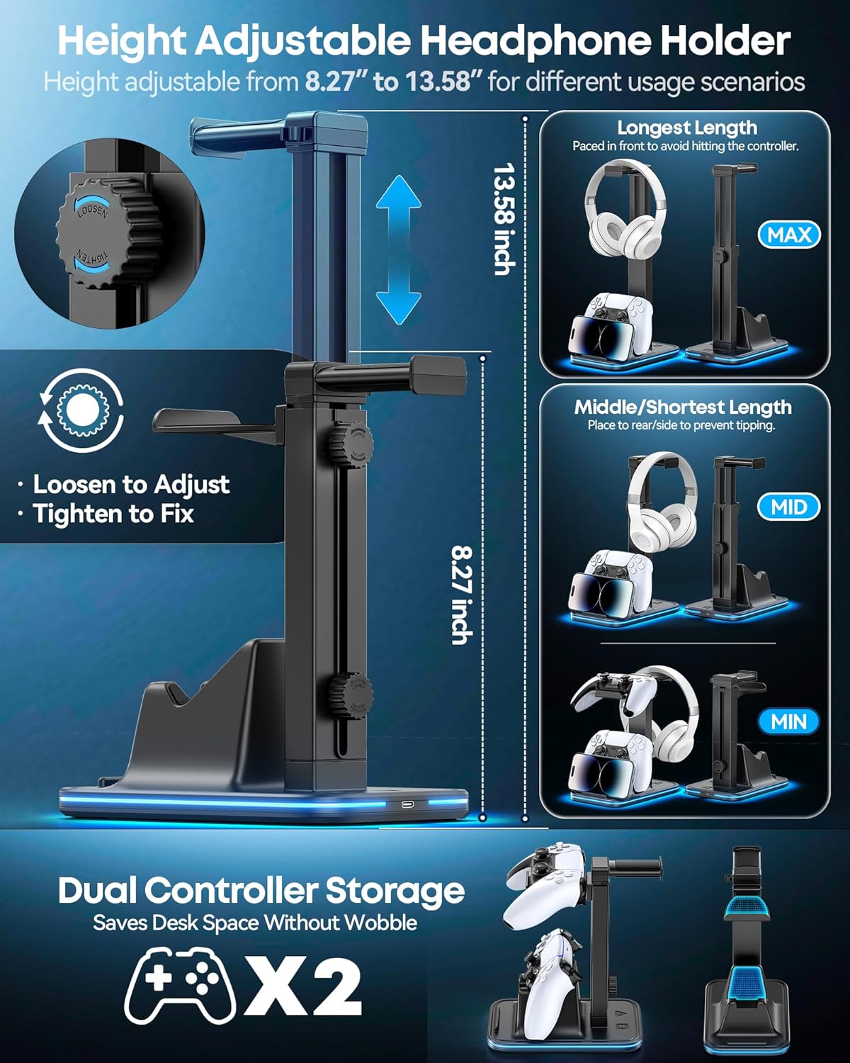 Thumbnail 2 de OIVO VGA DESIGN RGB Controller Stand with Rotatable Headset Holder and Phone Slot