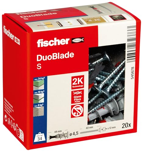 Detalle de fischer DuoBlade S – selbstbohrender Gipskartondübel mit Spanplattenschraube, 20 Dübel + 20 Schrauben