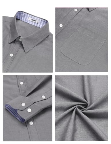 Detalle 2 de COOFANDY Chemise Oxford homme manches longues, gris foncé, coton-polyester, 3XL