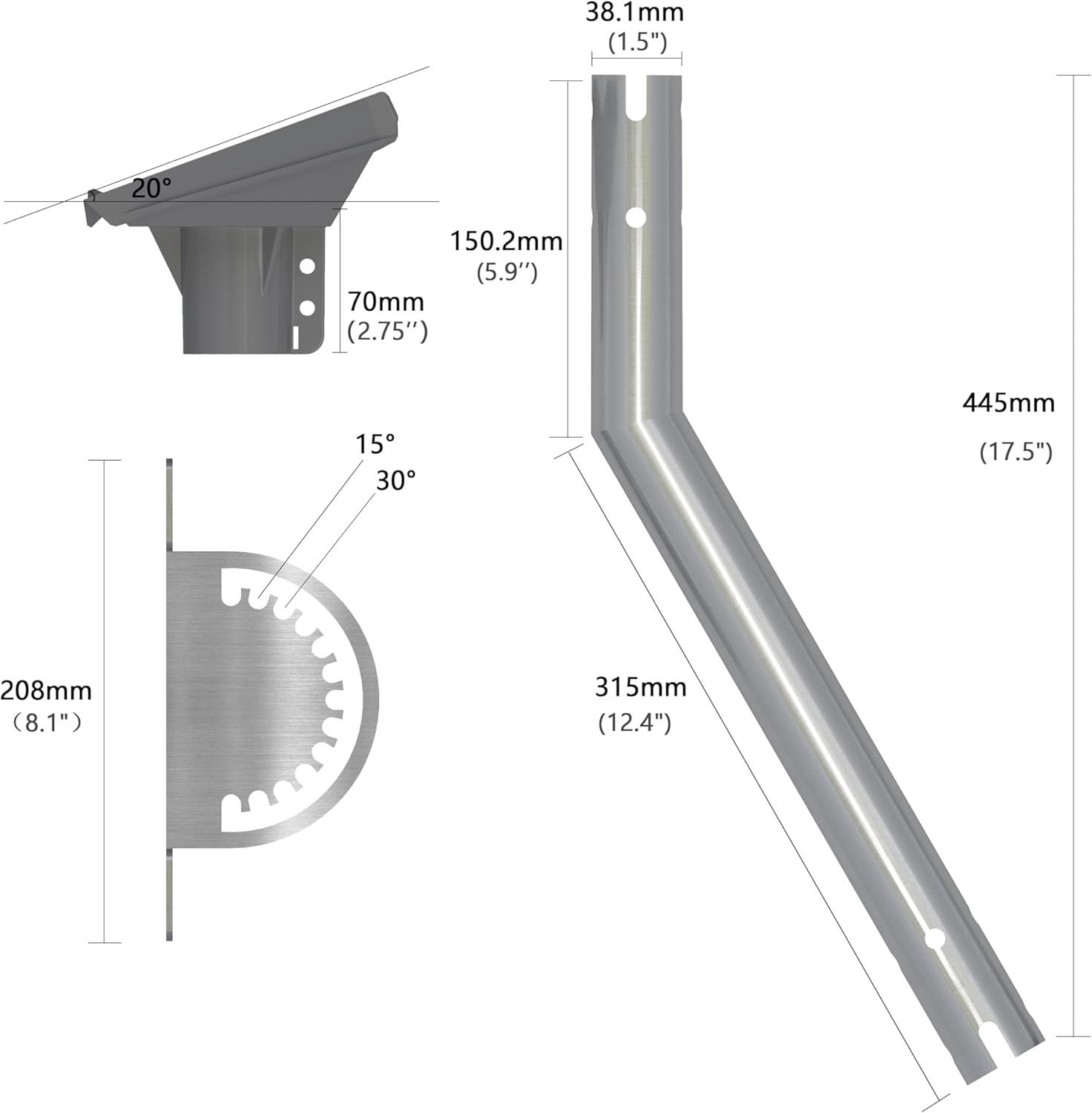 Thumbnail 1 de Starlink Gen 3 Wall Mount Kit Adjustable with 20° Tilted Pipe Adapter and Stainless J Mount