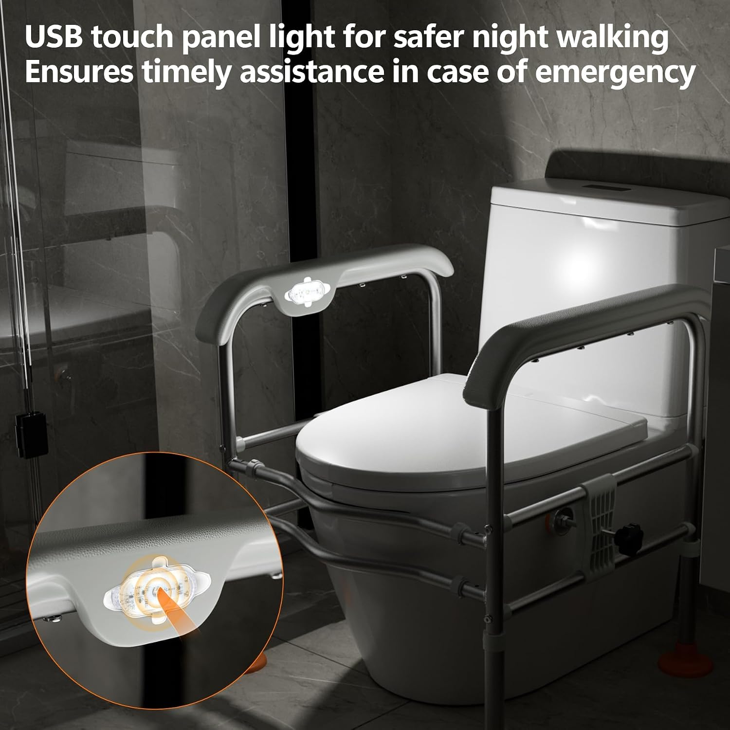 Detalle 2 de SPECILITE Toilet Safety Frame with LED Night Light — Adjustable Height & Width